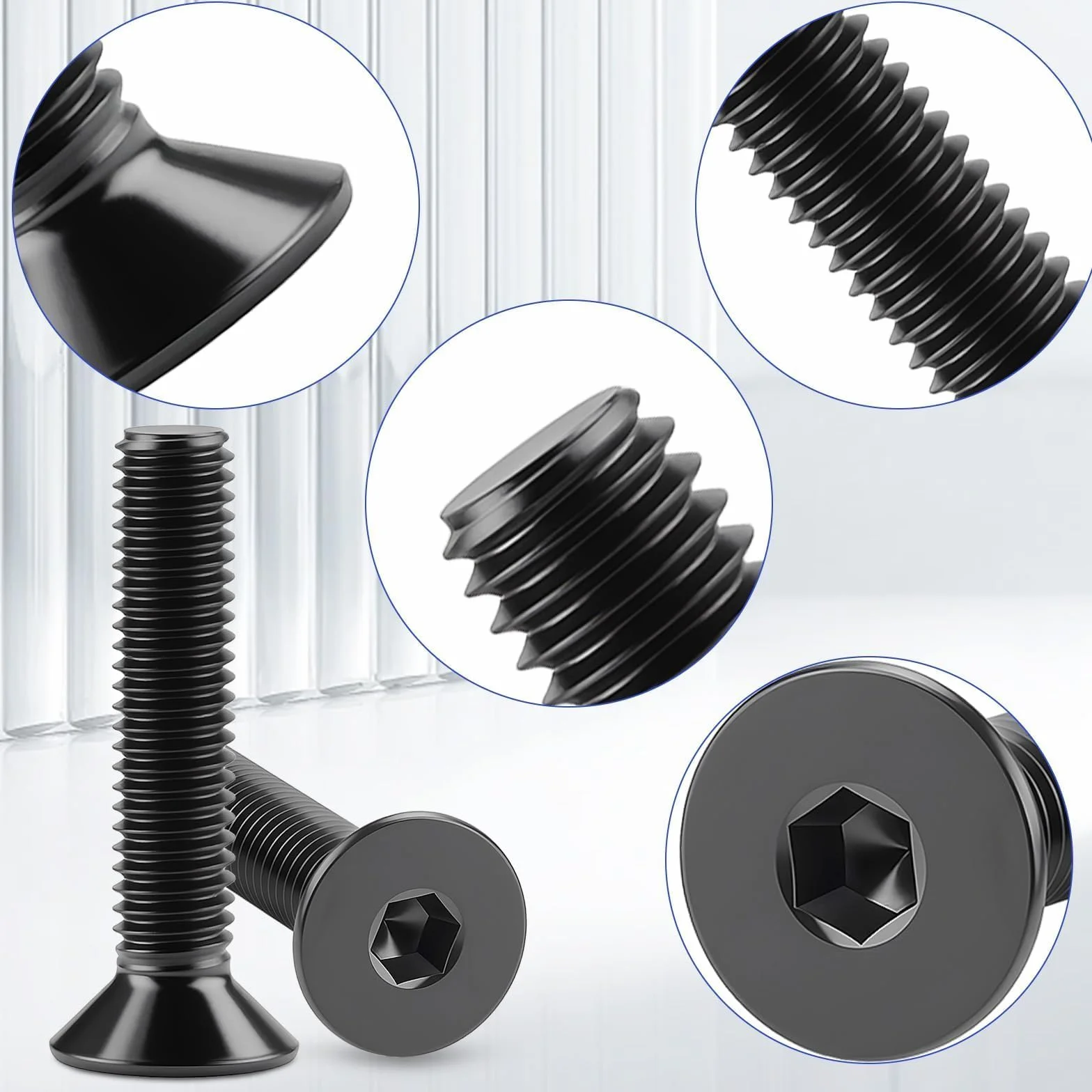 30 sztuk śrub z łbem wpuszczanym M6 X 60 mm, czarne, stal nierdzewna, A2 V2A, śruby z łbem wpuszczanym, śruby z łbem stożkowym, DIN 7991, śruby z gwintem sześciokątnym, do naprawy mebli maszyn