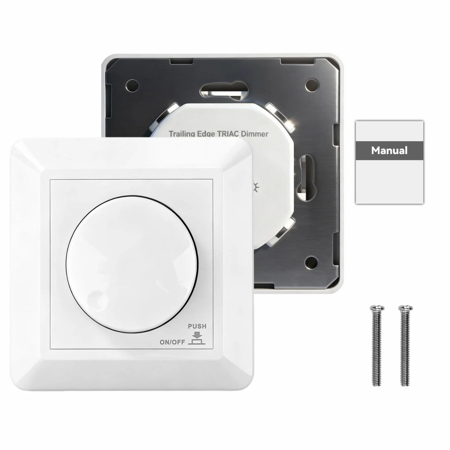 Ściemniacz LED 230 V, ściemniacz do lamp LED 5-300 W, ściemniacz, przełącznik ściemniania z pokrętłem do jednokolorowych LED, żarówek i lamp halogenowych (BQ-TTDIM, biały)