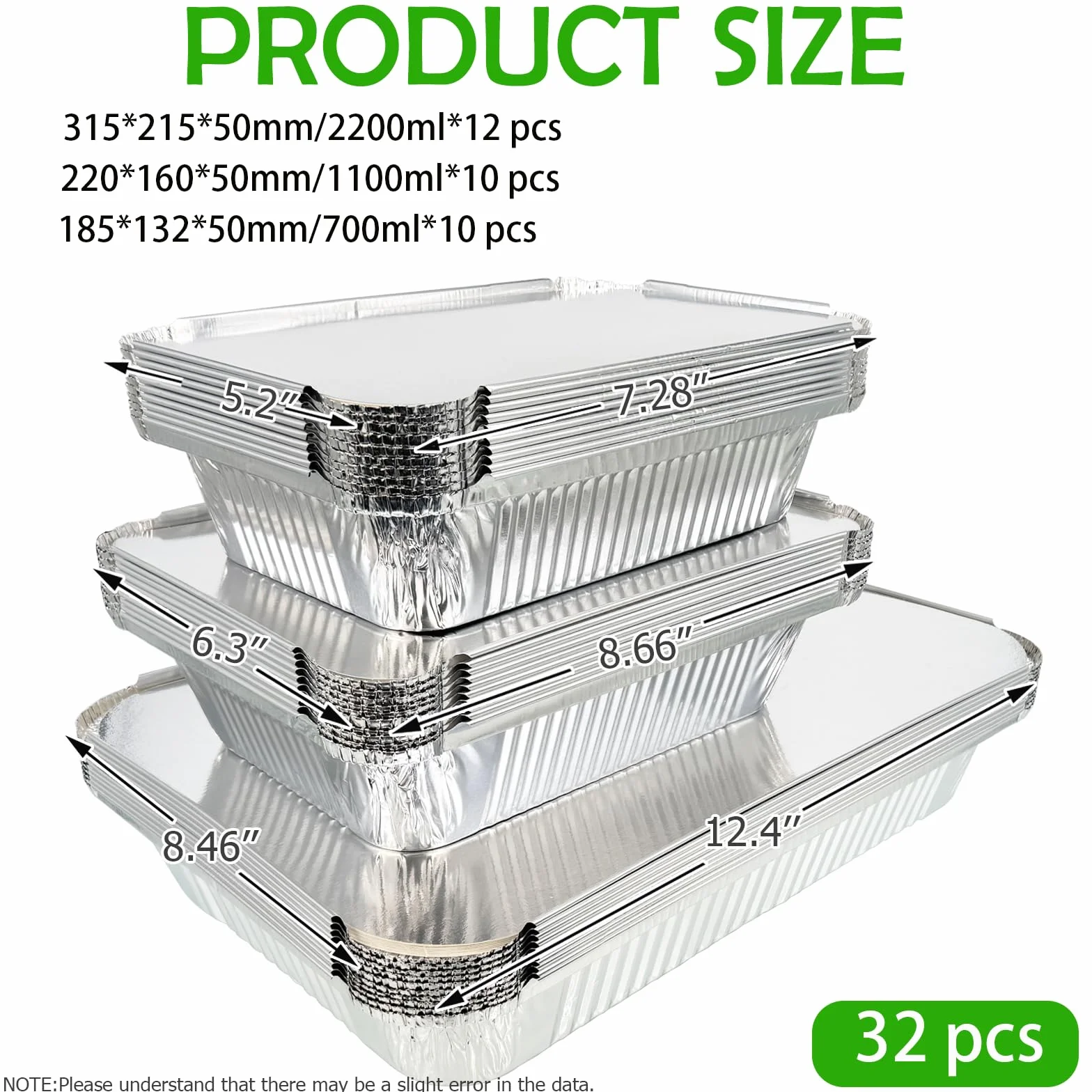 Aluminiowe miski do grilla 32 sztuki 2200/1100/700 ml z pokrywką