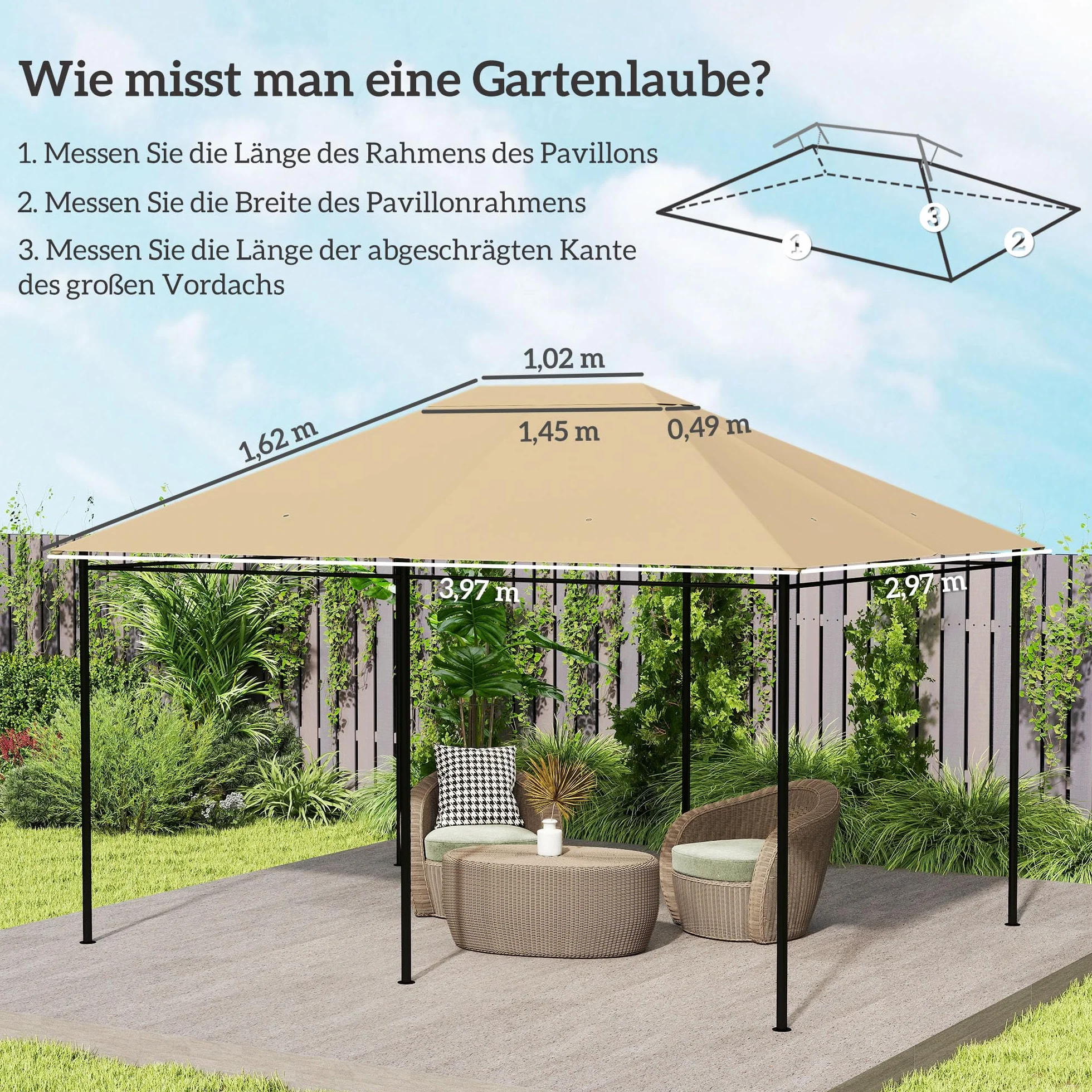 Outsunny zapasowy dach do pawilonu 4x3 m wodoodporny UV 30+ poliester 180 g/m² khaki