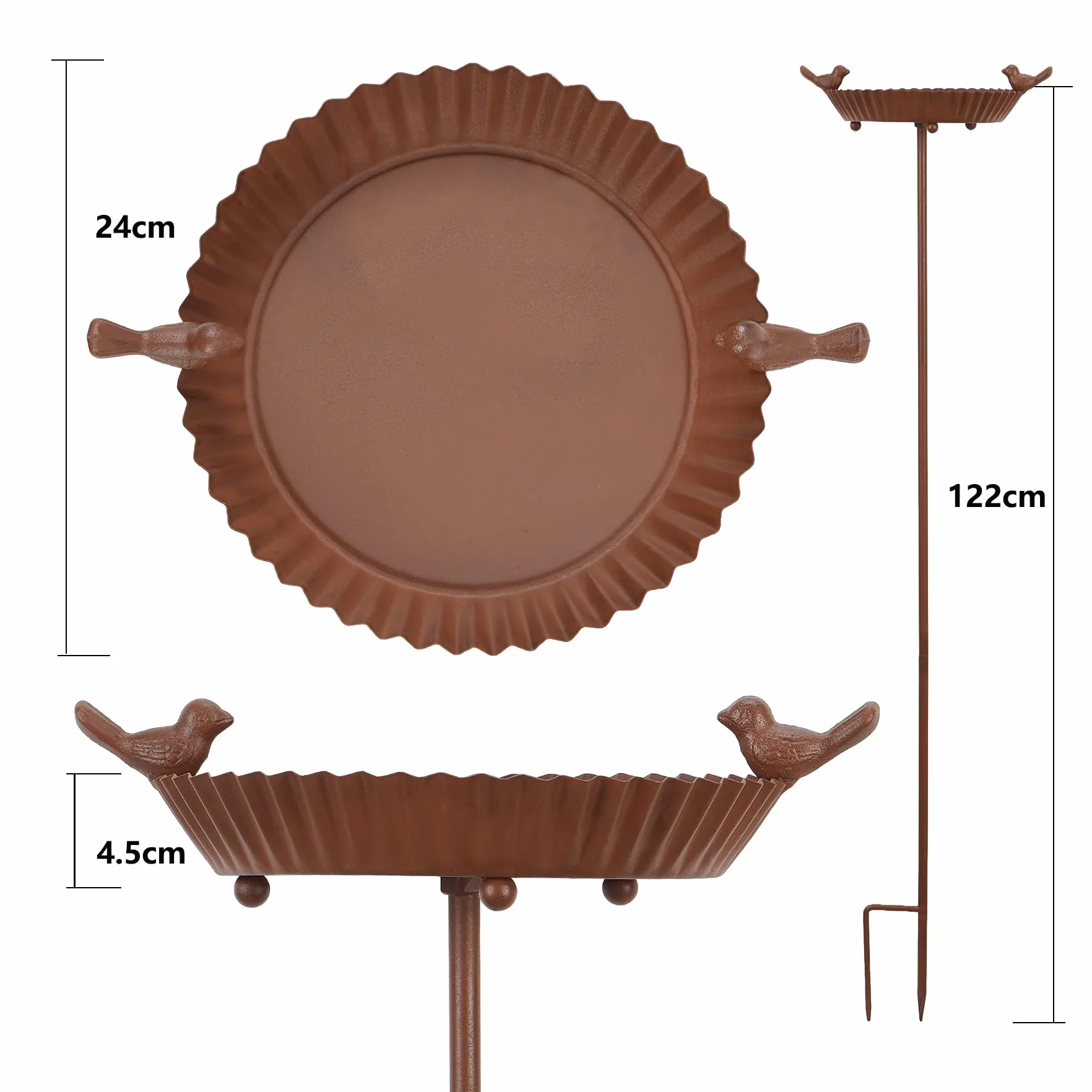 Poidło dla ptaków, miska na wodę, miska na karmę 122cm x śr.24 cm Stojaczek lub na słupku ogrodowym, duży, mrozoodporny, odporny na zimę, poidło wodne, stacja karmienia dla dzikich ptaków