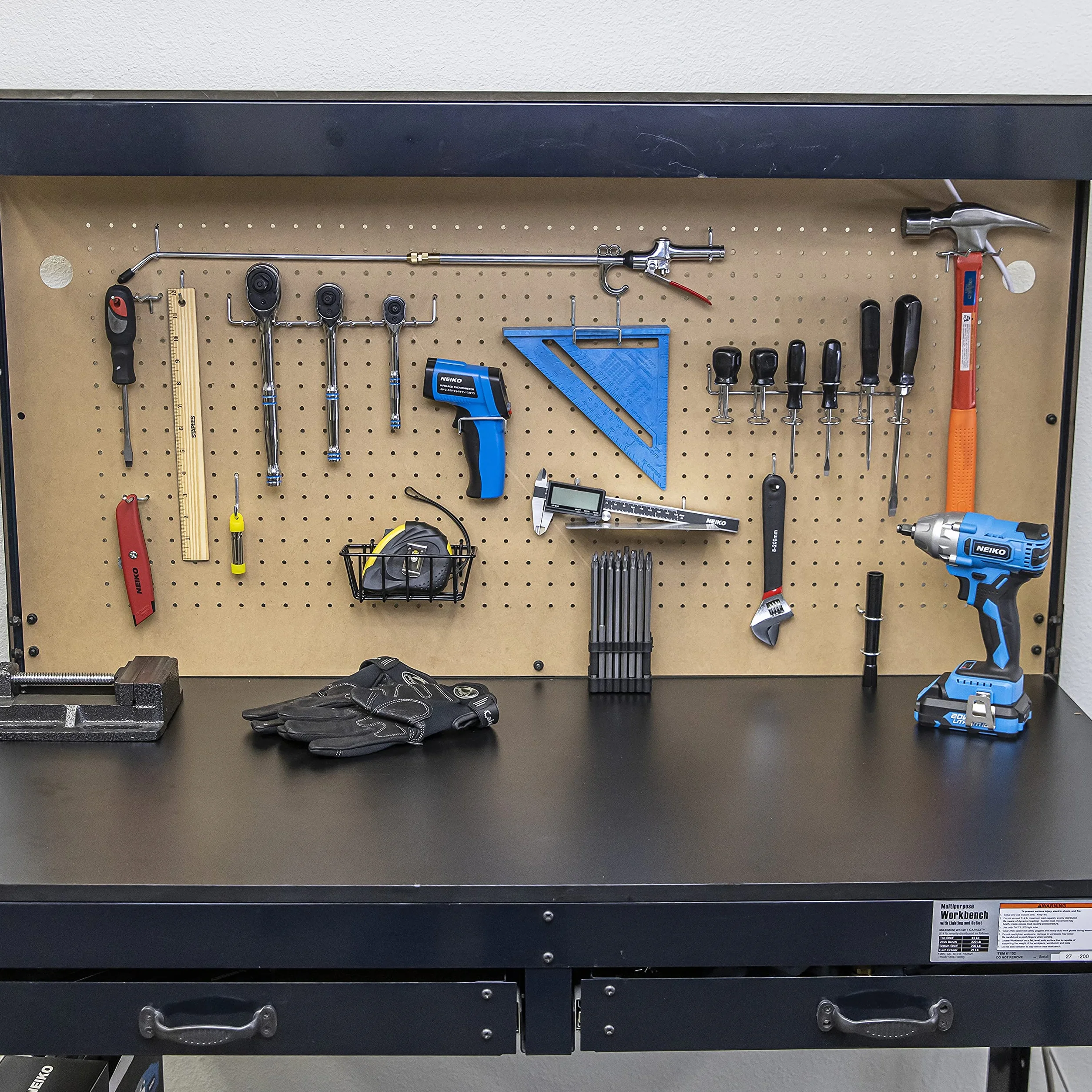 HILTEX 100-częściowy zestaw metalowych organizerów do garażu, haczyki do pegboardów, pojemniki i narzędzia, 1/4 haczyki