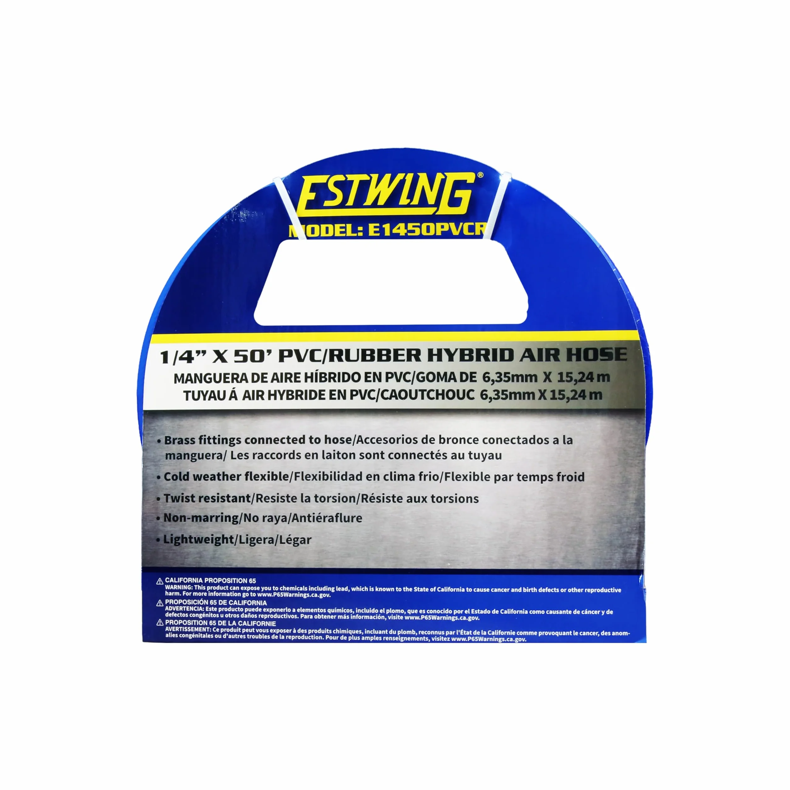 Estwing E1450PVCR 6,35 mm x 15,25 m, PCW/gumowy hybrydowy wąż powietrzny z mosiądzu ze złączką przemysłową 6,35 mm NPT i uniwersalną szybkozłączką