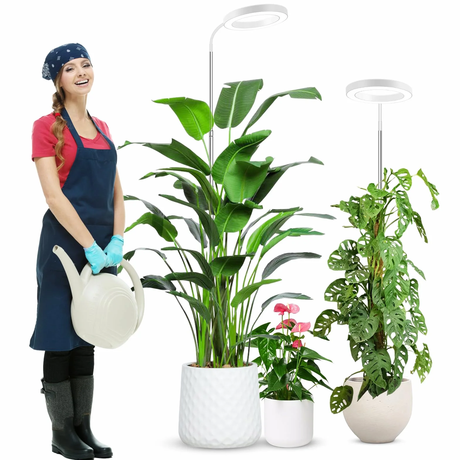 Lampa do uprawy roślin 80 LED 165 cm Pełne spektrum Timer 6/12/16H Biała