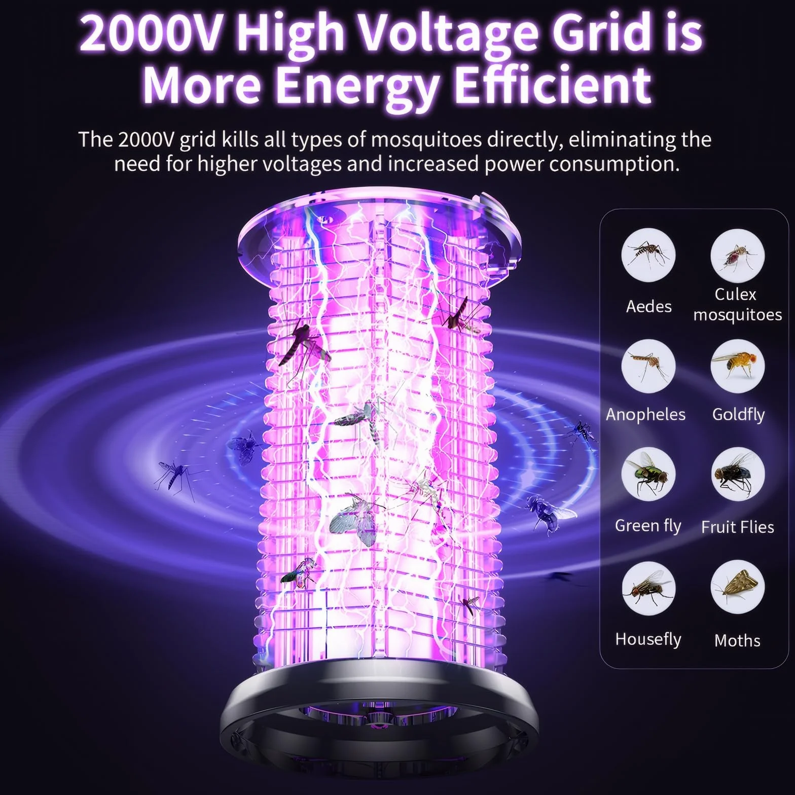 OKYUK elektryczny niszczyciel owadów, pułapka na komary z 4 poziomami jasności LED, 2000 mAh lampa przeciw komarom energooszczędna, lampa kempingowa, pułapka na muchy, ochrona przed komarami do użytku