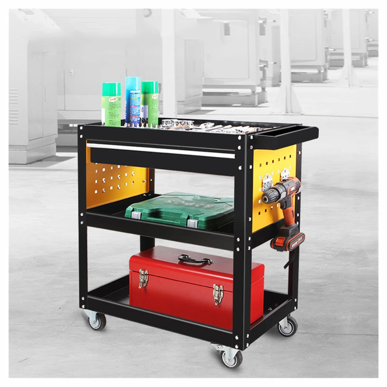 Skrzynka narzędziowa przenośna 3-poziomowy wózek na narzędzia Wózek narzędziowy Stojak do przechowywania z kółkami Rolling Tool Cart Organizer Wózek serwisowy do garażu magazynowego Skrzynia narzędzio