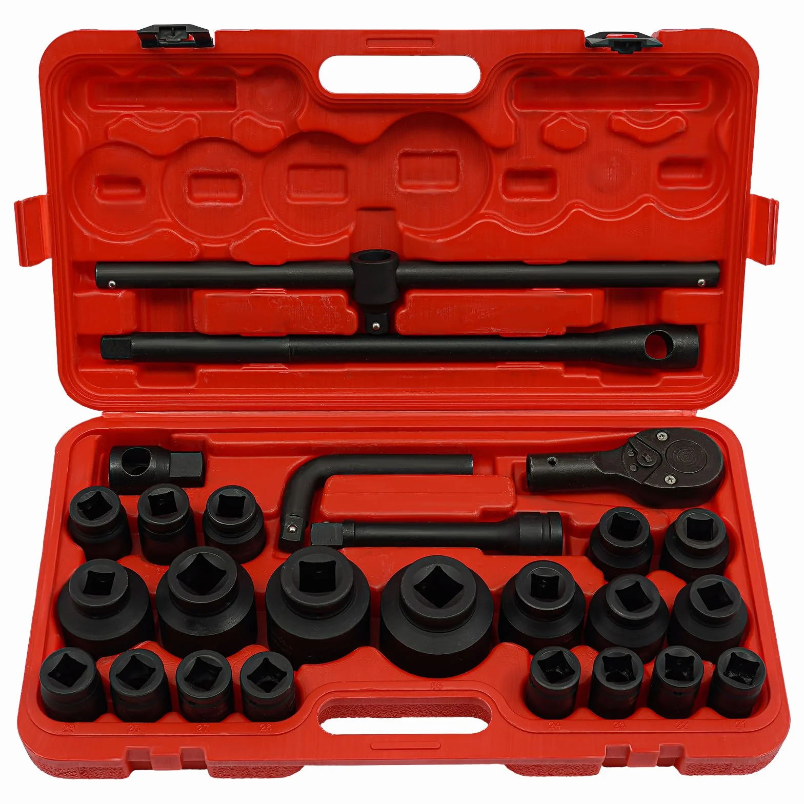 Zestaw nasadek udarowych 26-częściowy, napęd 3/4" i 1", zestaw kluczy nasadowych 21-65 mm Impact Socket z walizką transportową do naprawy samochodów ciężarowych