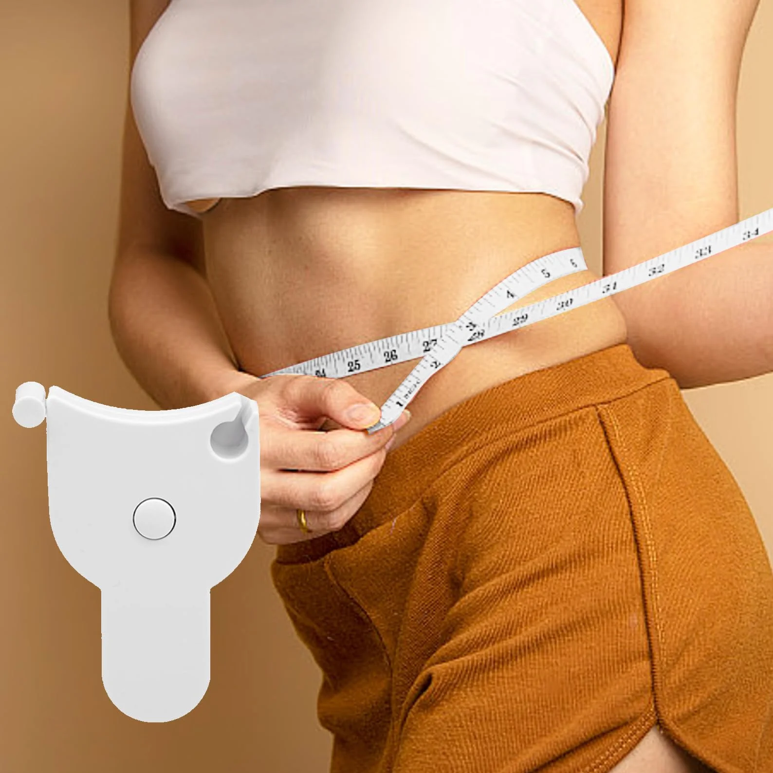 Taśma miernicza do ciała, biała, zwijana taśma miernicza z tworzywa sztucznego, przenośna taśma miernicza do fitnessu, samonapinająca, zwijana taśma miernicza do ciała, do wymiarów krawieckich