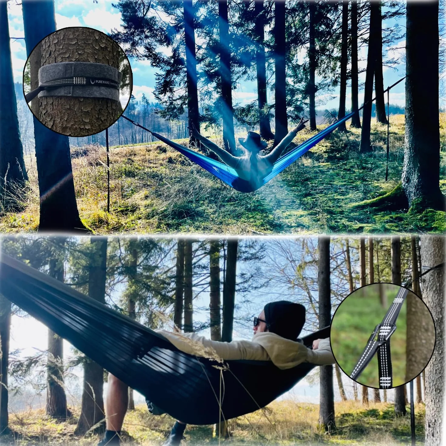 Zestaw do mocowania hamaka XXL 4 m x 2,5 cm regulowany 640 kg certyfikat TÜV