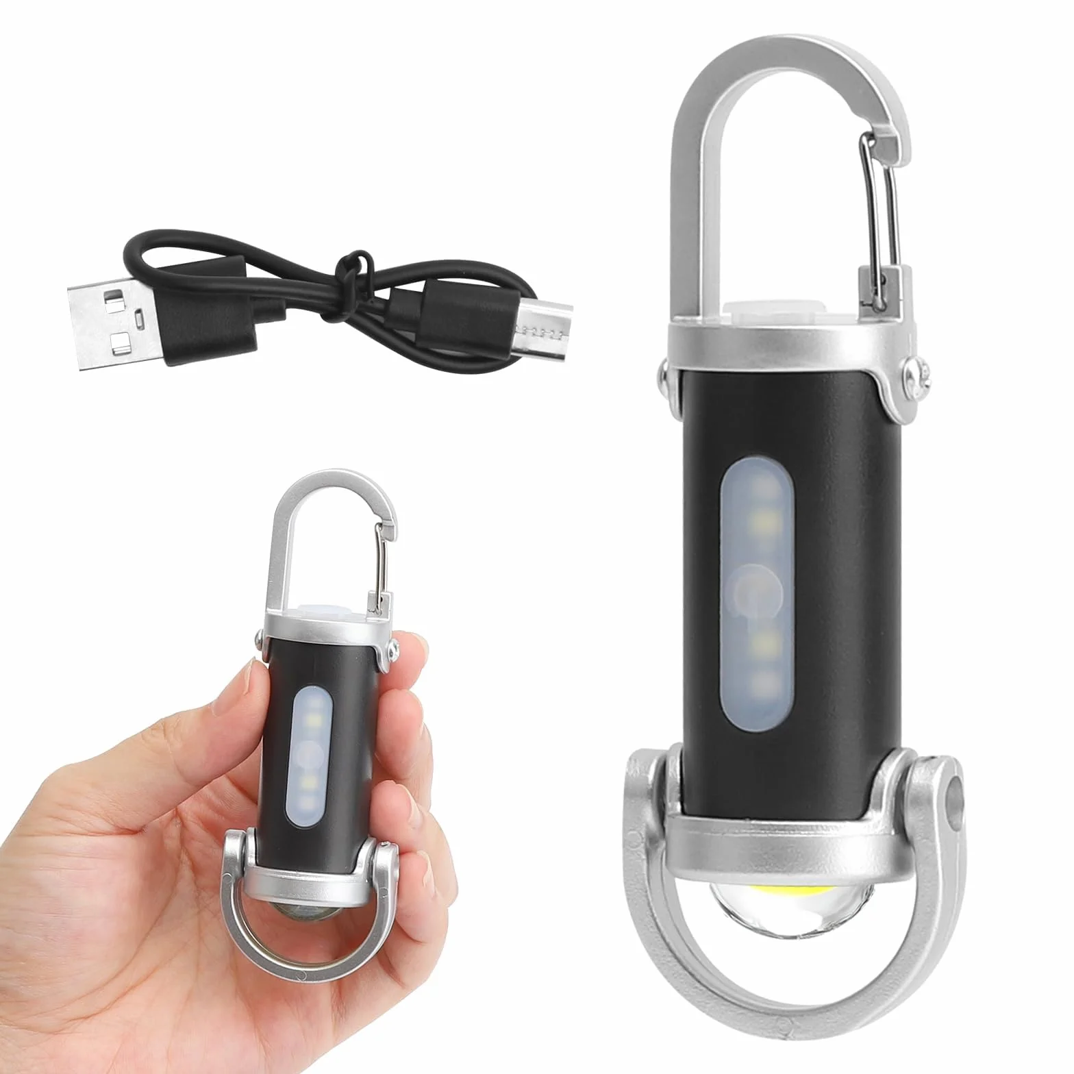 TNSLAND Mini latarka breloczek do kluczy, super jasna latarka LED, ładowana, wodoszczelna, 7 trybów pracy, z kablem USB, do domu, samochodu, na zewnątrz, w podróży, na kempingu, w pracy