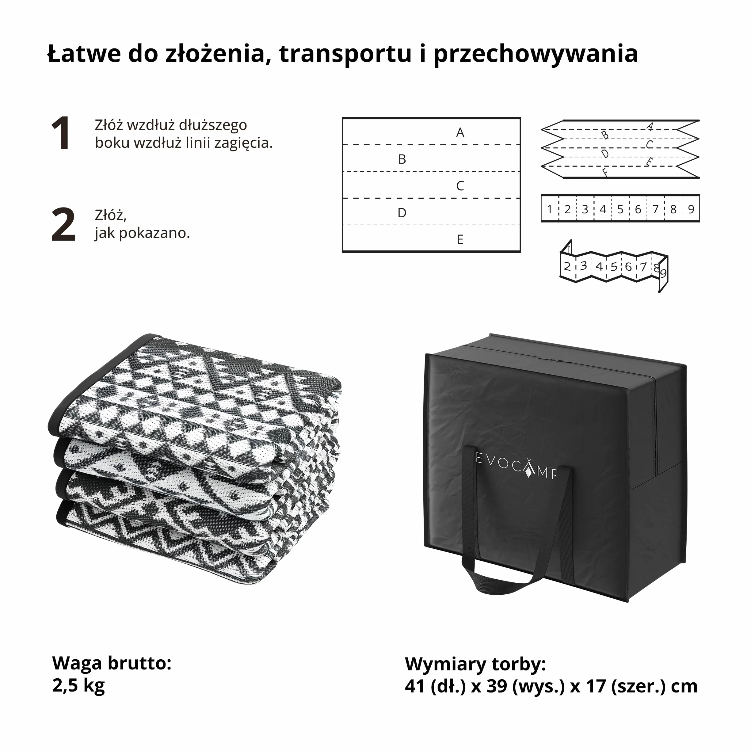 EVOCAMP Dywan zewnętrzny 200 x 300 cm odporny na warunki atmosferyczne koc piknikowy mata taras balkon