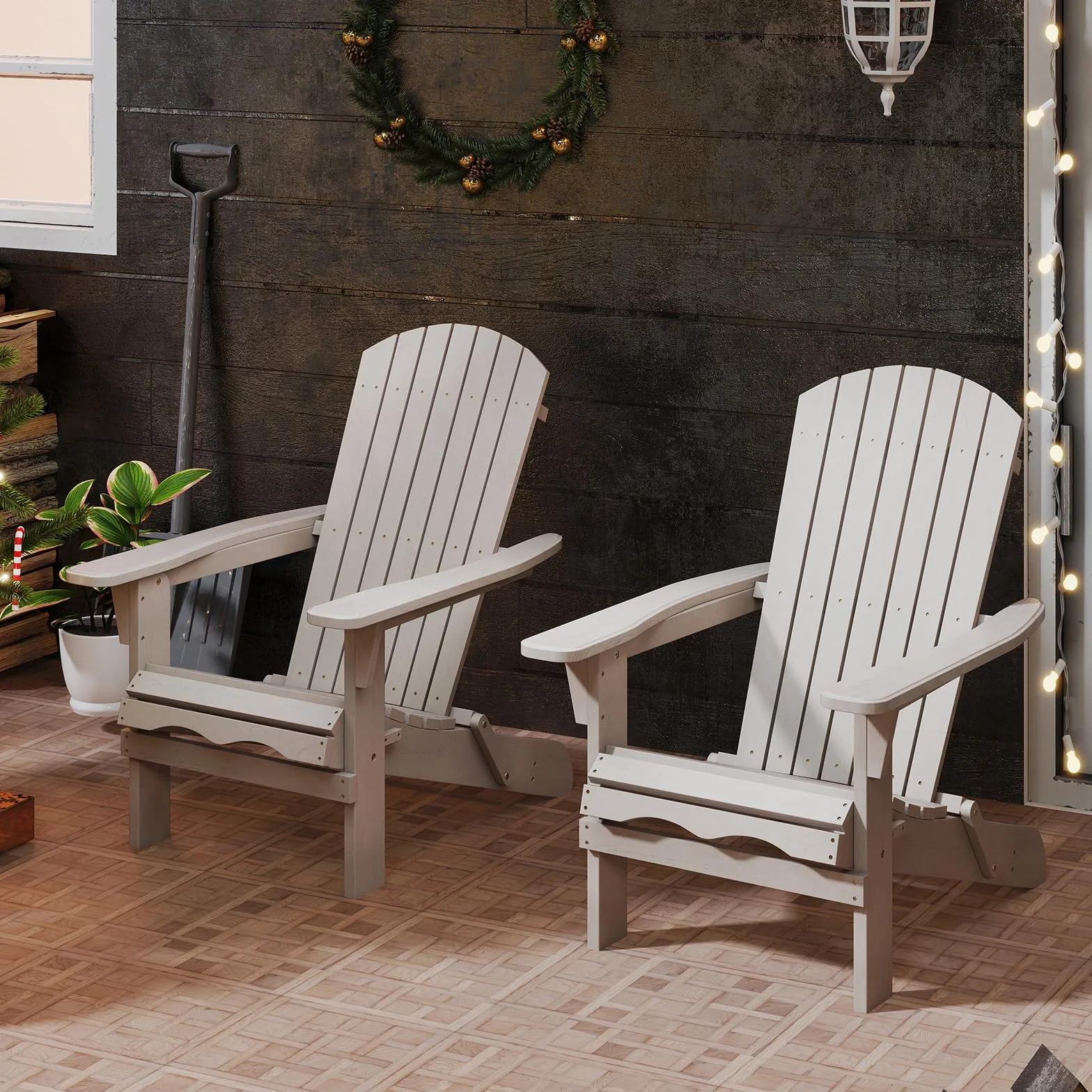 GIANTEX Adirondack składane krzesła 1/2, leżak zewnętrzny o konstrukcji z drewna świerkowego, wysokie oparcie i podłokietniki, obciążenie do 180 kg, krzesła na patio, do ogrodu (2, szare)