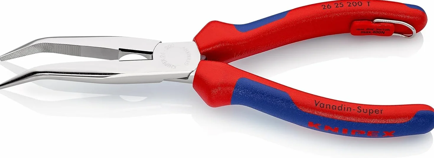 Knipex Szczypce tnące półokrągłe (wydłużone typu bociani dziób) chromowane, z wielokomponentowymi nasadkami, zintegrowany zaczep do mocowania zabezpieczenia przed upadkiem 200 mm 26 25 200 T