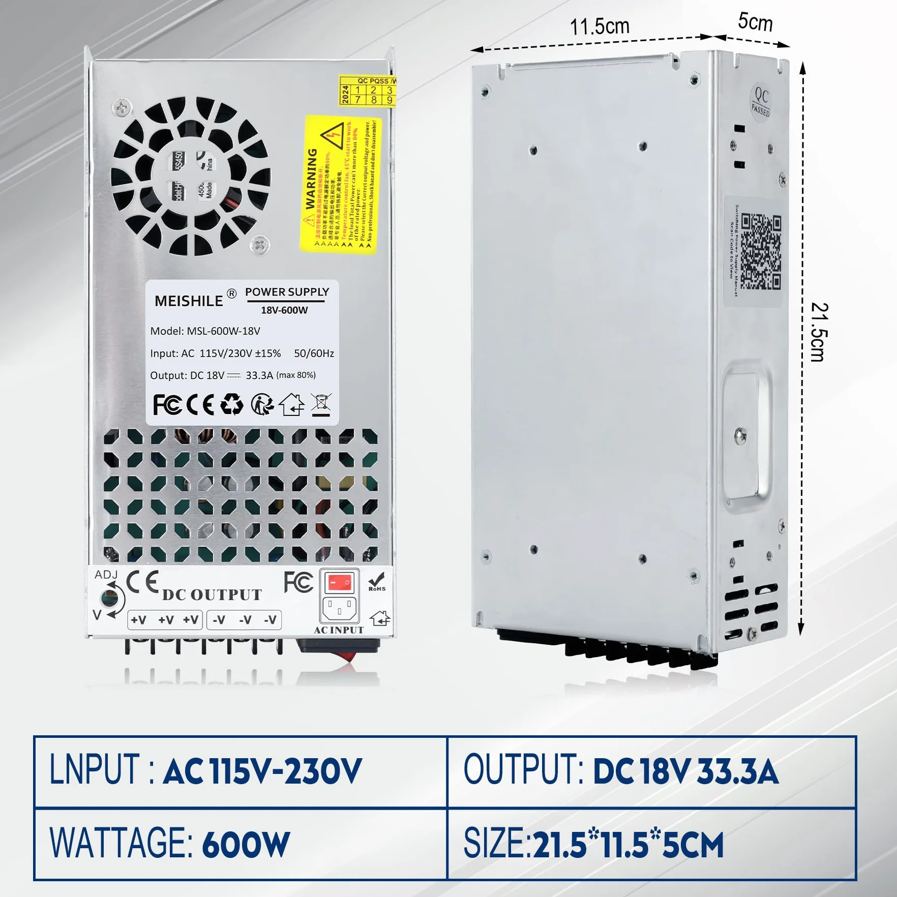 MEISHILE 18V 33.3A 600W zasilacz, ulepszony zasilacz 230V na 18V, transformator AC na DC, uniwersalny przetwornica napięcia, transformator 230V 220V do taśmy LED, żarówki, wzmacniacz
