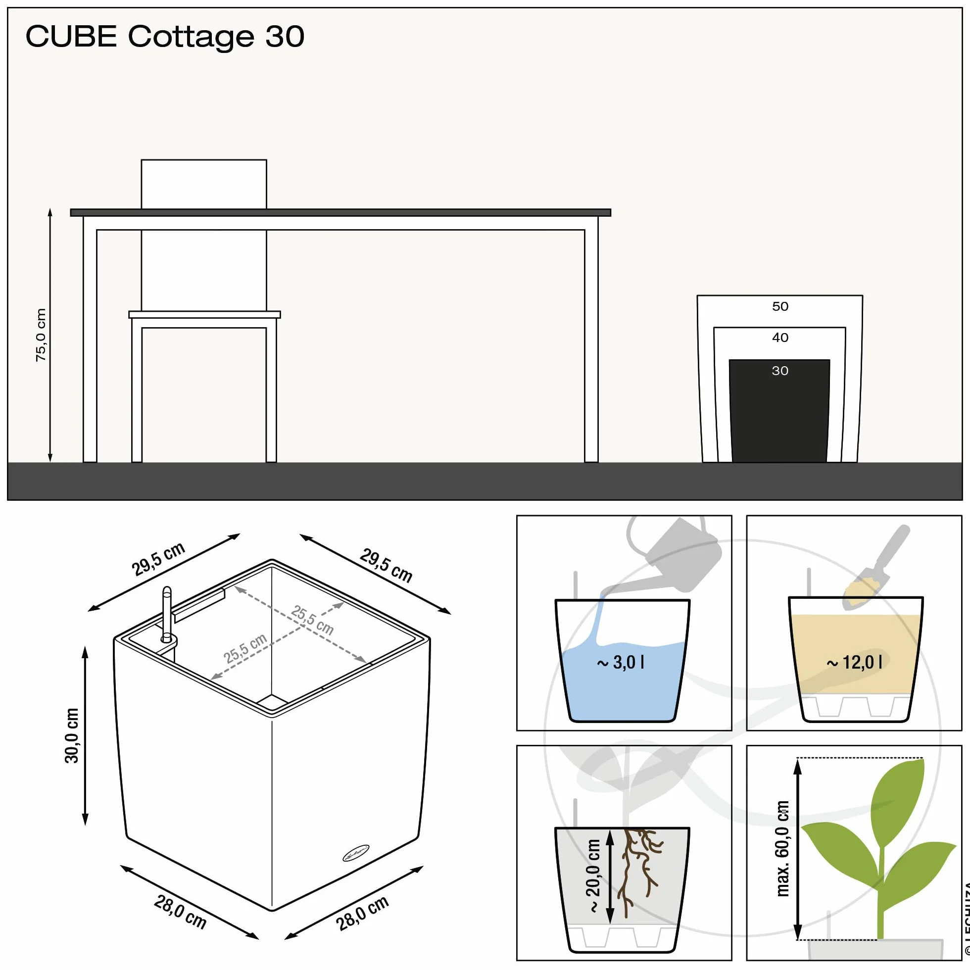 Lechuza Donica Cube Domek 30 Biały System Nawadniania
