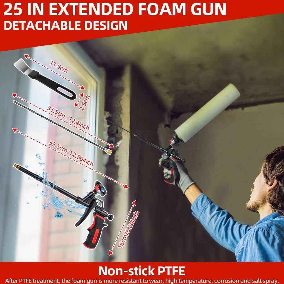 Flintronic Pistolet do pianki, wytrzymały pistolet do rozszerzania pianki PU, profesjonalne rozszerzone pistolety dozujące, pistolet izolacyjny z pianki natryskowej, narzędzia do rozszerzania