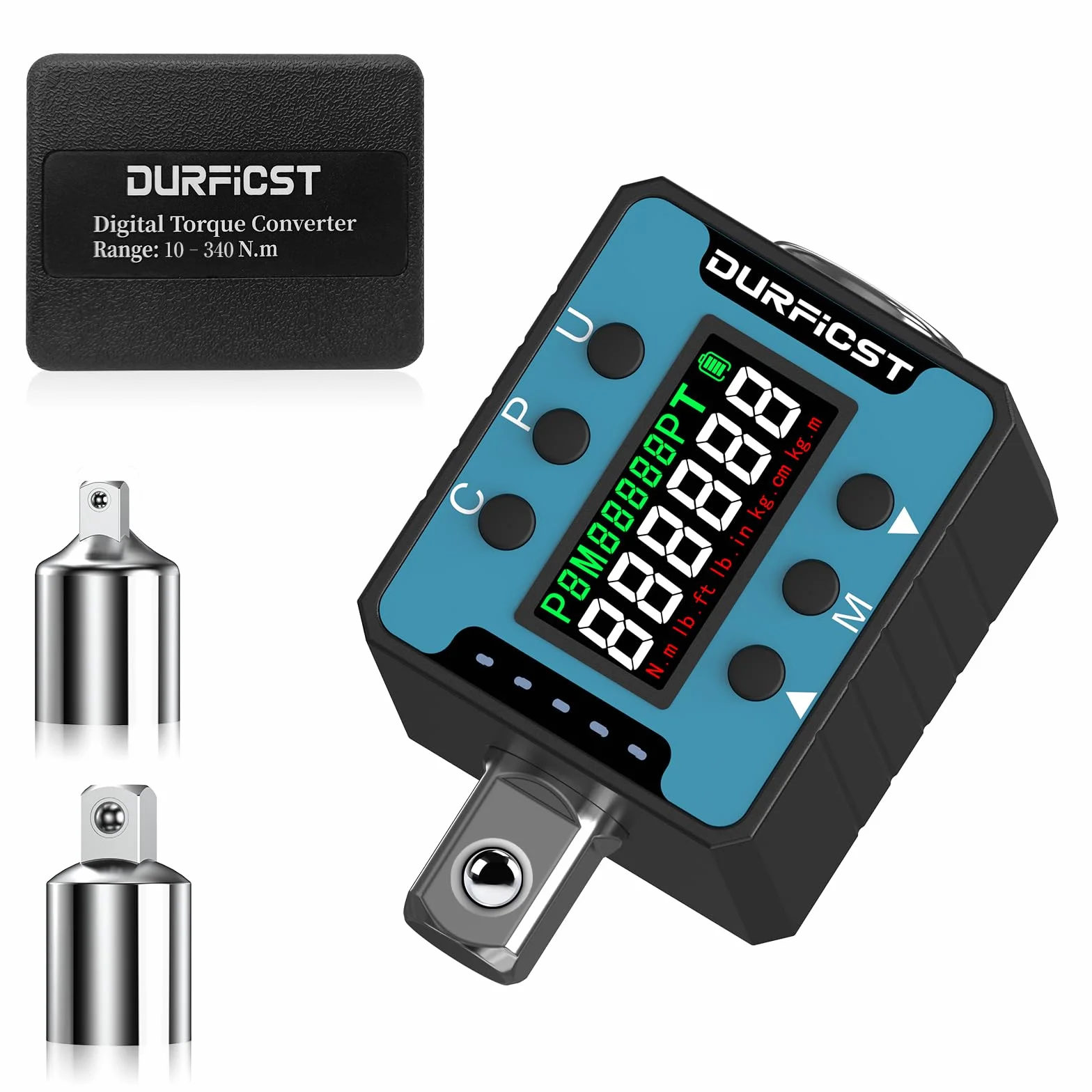 DURFICST Cyfrowy klucz dynamometryczny, 1/2" cyfrowy adapter momentu obrotowego z alarmem dźwiękowym i świetlnym, cyfrowe klucze dynamometryczne, zakres 10-320 Nm, odpowiedni do samochodów, rowerów