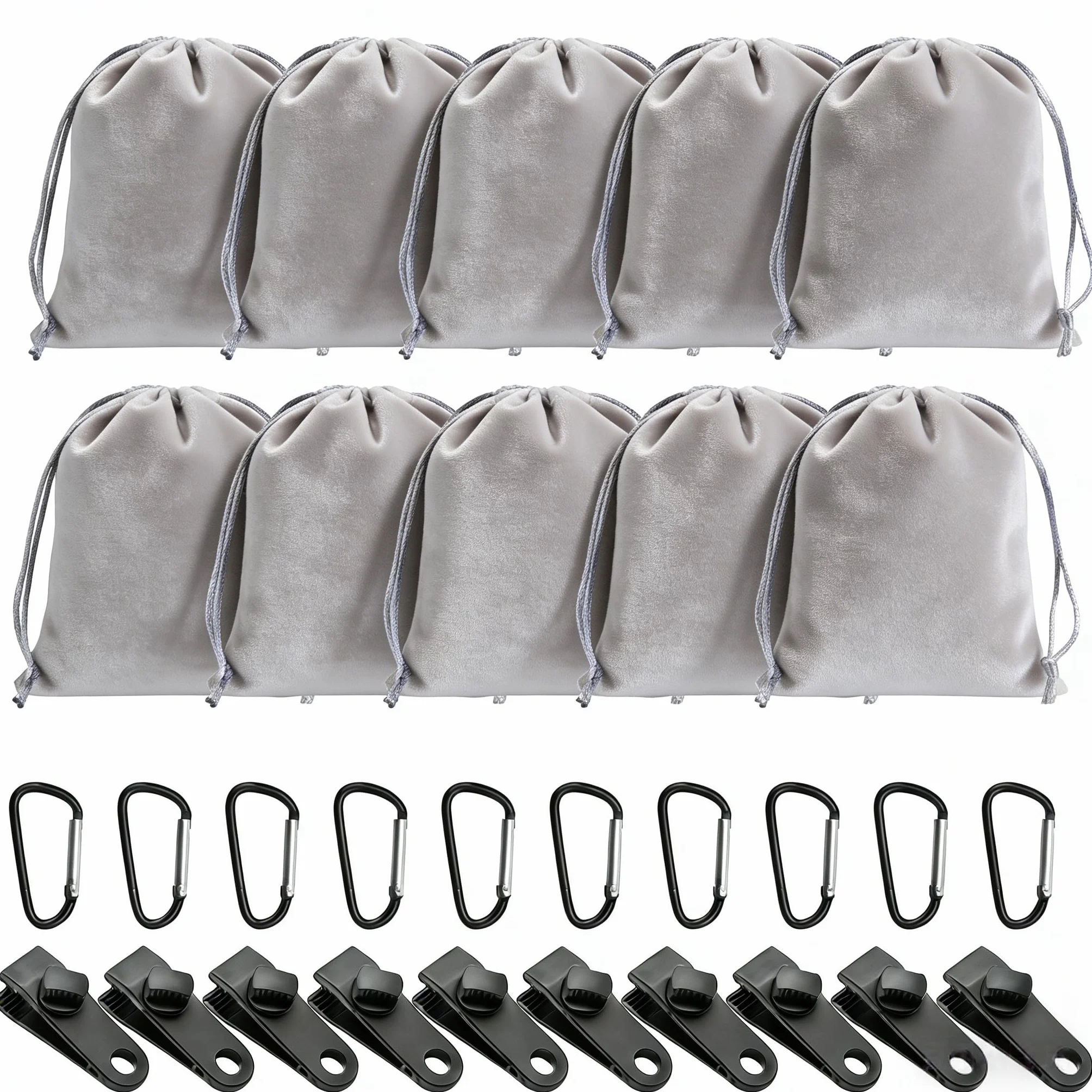 Przenośna torba na ramię z 10 woreczkami do napełniania piaskiem, 10 karabińczyków do szybkiego mocowania i 10 klipsów, idealna do stabilizacji namiotów, obciążników na ręcznik basenowy