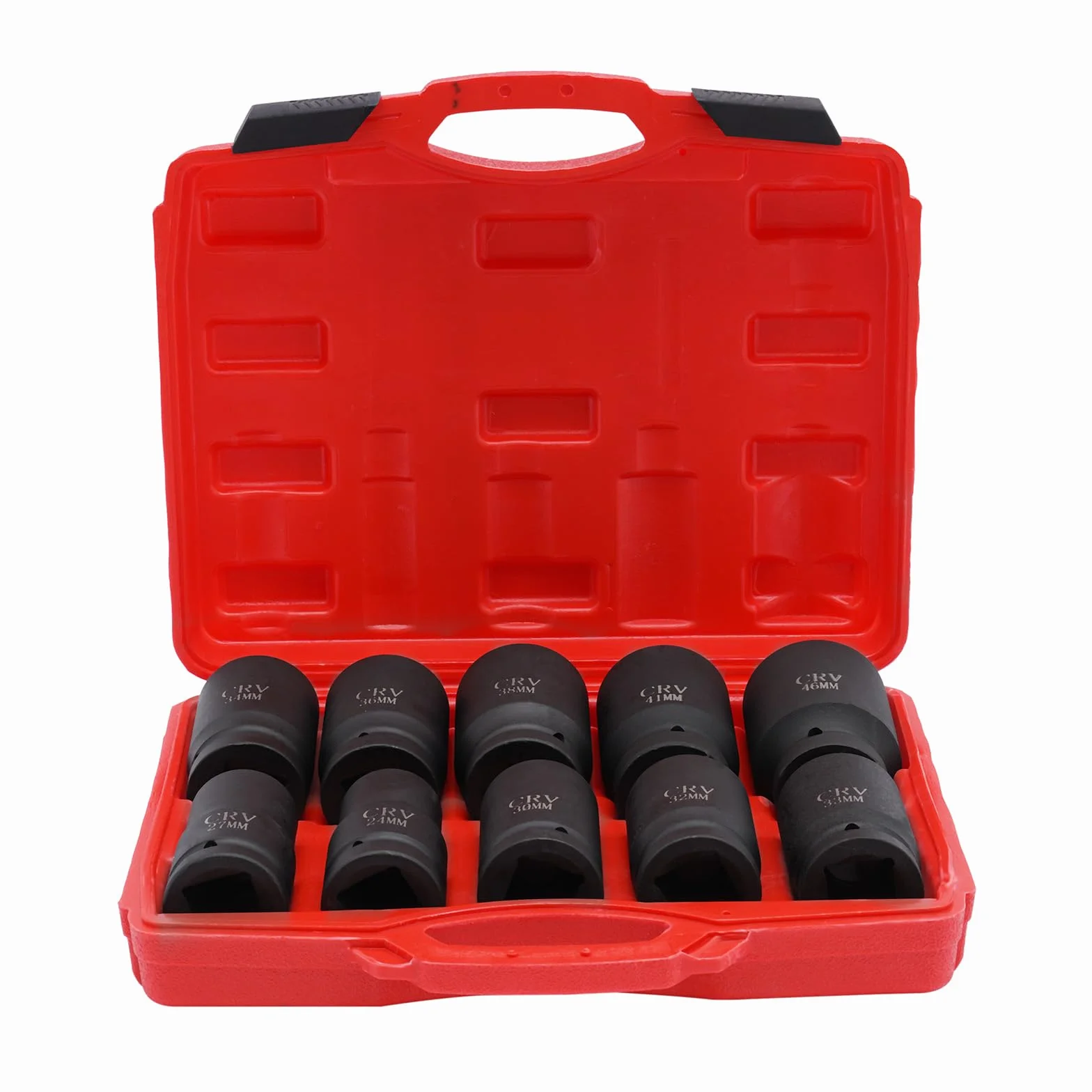 1 calowe, sześciokątne nakrętki udarowe, 10 części, 24-46 mm, zestaw nasadek nasadowych 45# stal udarowa, twardość 38-40 HRC