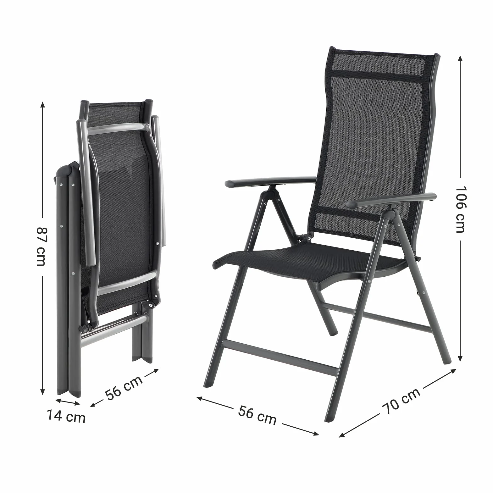 SONGMICS Krzesło ogrodowe składane z regulacją oparcia, aluminiowy stelaż, 120 kg, czarny GCB02BK