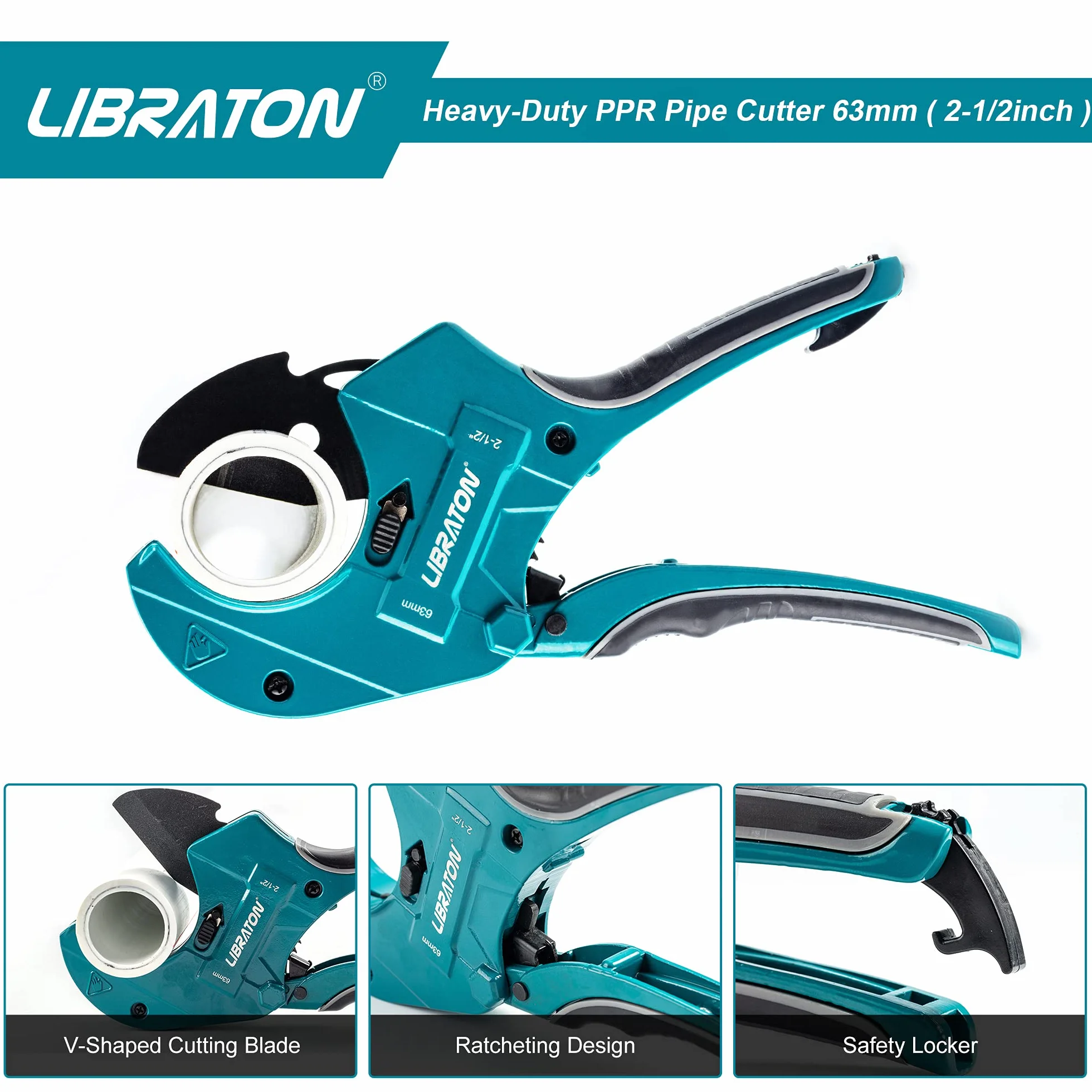 Libraton Obcinak do rur z PCW 63 mm, duży frez PVC, ulepszone ostrze do wytrzymałości, obcinacz do rur z tworzywa sztucznego do cięcia rur PVC, rur PEX, rur z tworzywa sztucznego