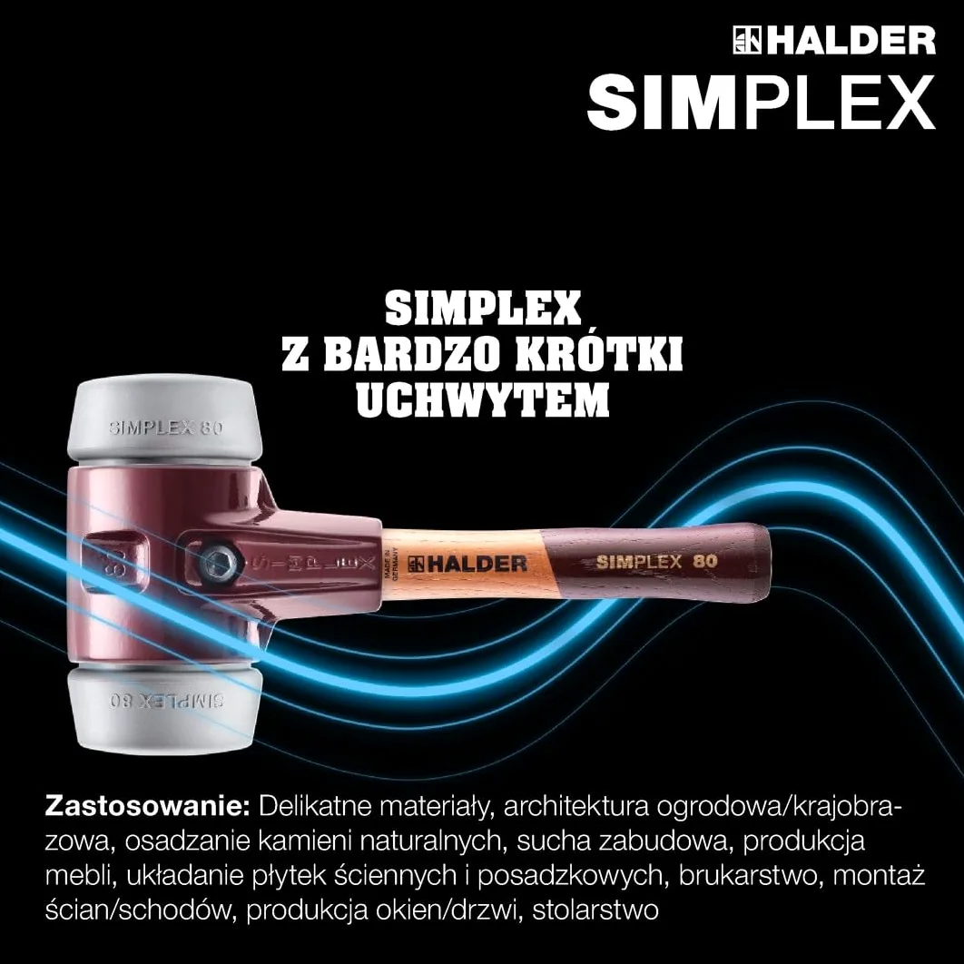 Młotek ochronny SIMPLEX, TPE-mid; z obudową z żeliwa ciągliwego i wysokiej jakości drewnianym trzonkiem | śr. = 80 mm | 3003.082