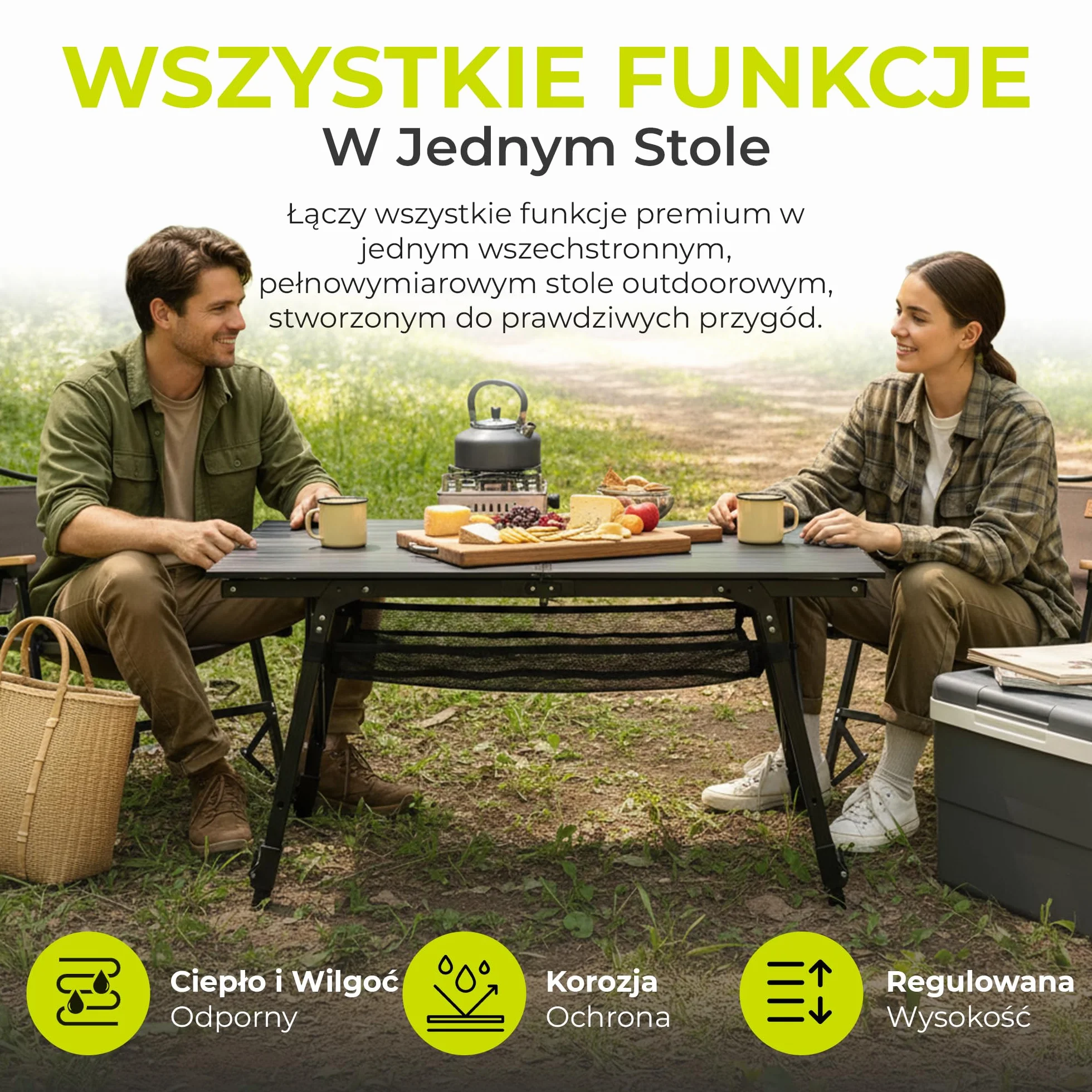 Składany stół kempingowy z regulacją wysokości 90x51 cm 30 kg