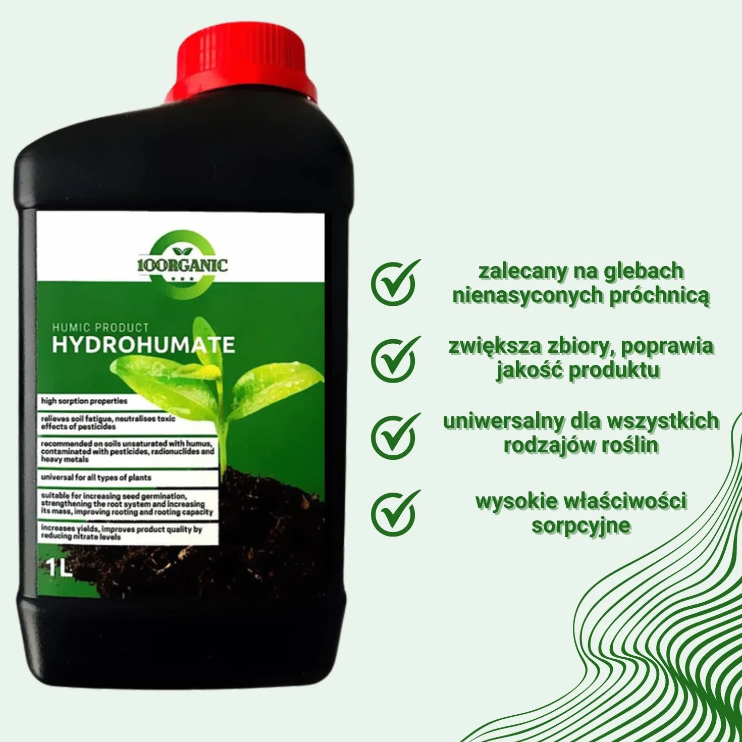 Hydrohumate, 1 litr - Płynny Nawóz Humusowy, Uniwersalny Nawóz dla Wszystkich Typów Roślin, Zapewnia Odżywianie i Stymuluje Wzrost Roślin