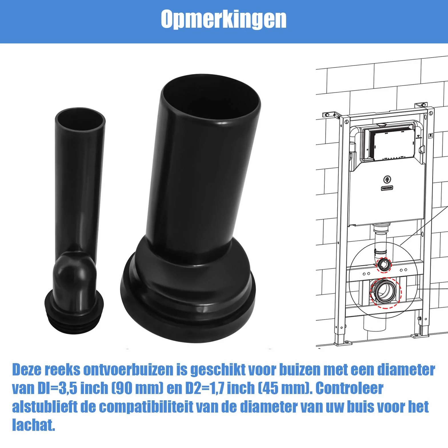 Zestaw przyłączeniowy do WC Mendorio – przyłącze do wiszącego WC, wykonane z PE-HD, odpowiednie do średnic rur: d=90 mm, d1=45 mm, kompatybilne z rurą przyłączeniową do WC Geberit 405.116.00.1.