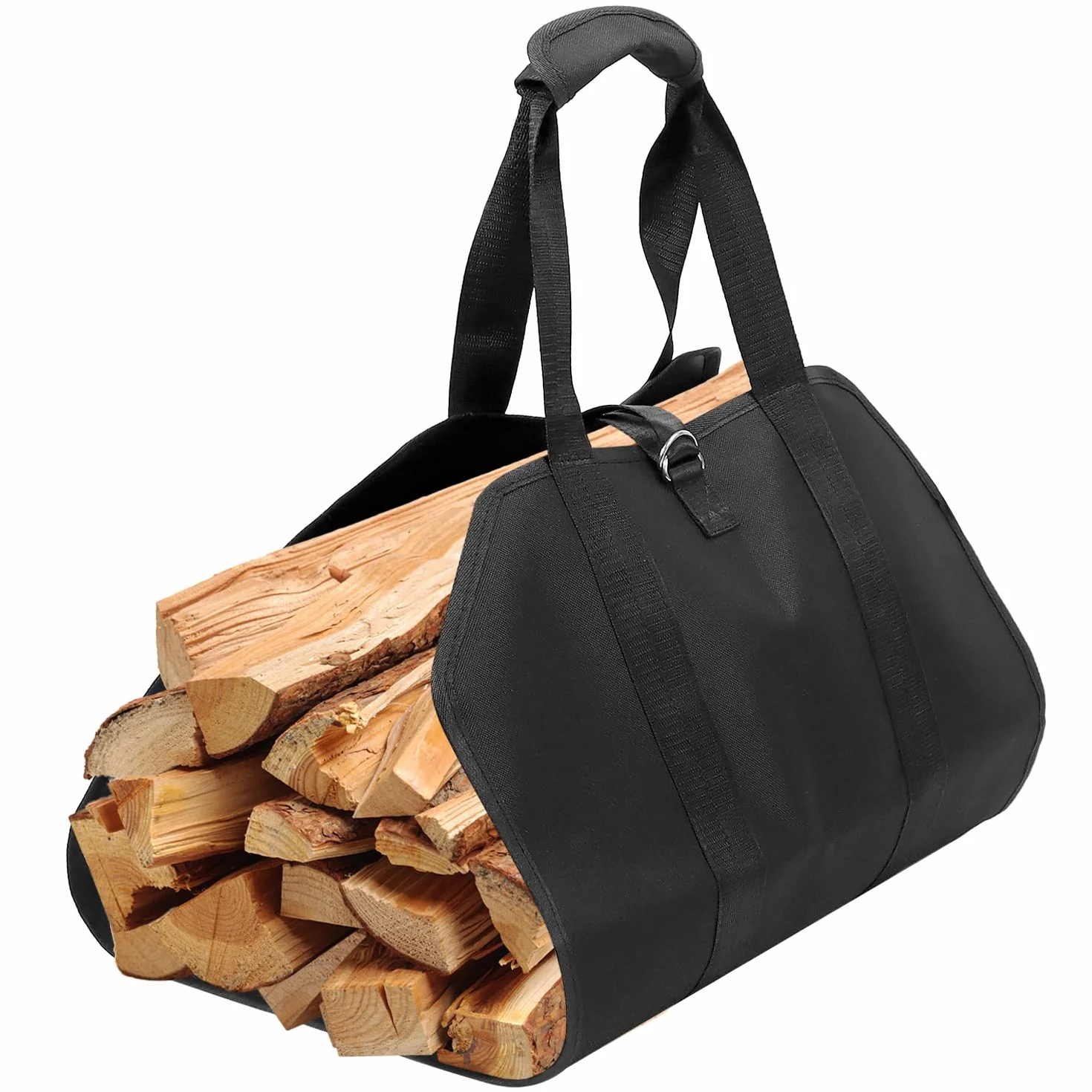 QWORK® Torba na drewno opałowe, bagażnik na drewno kominkowe, 100 x 46 cm, torba do przenoszenia drewna opałowego, do użytku na zewnątrz, czarna
