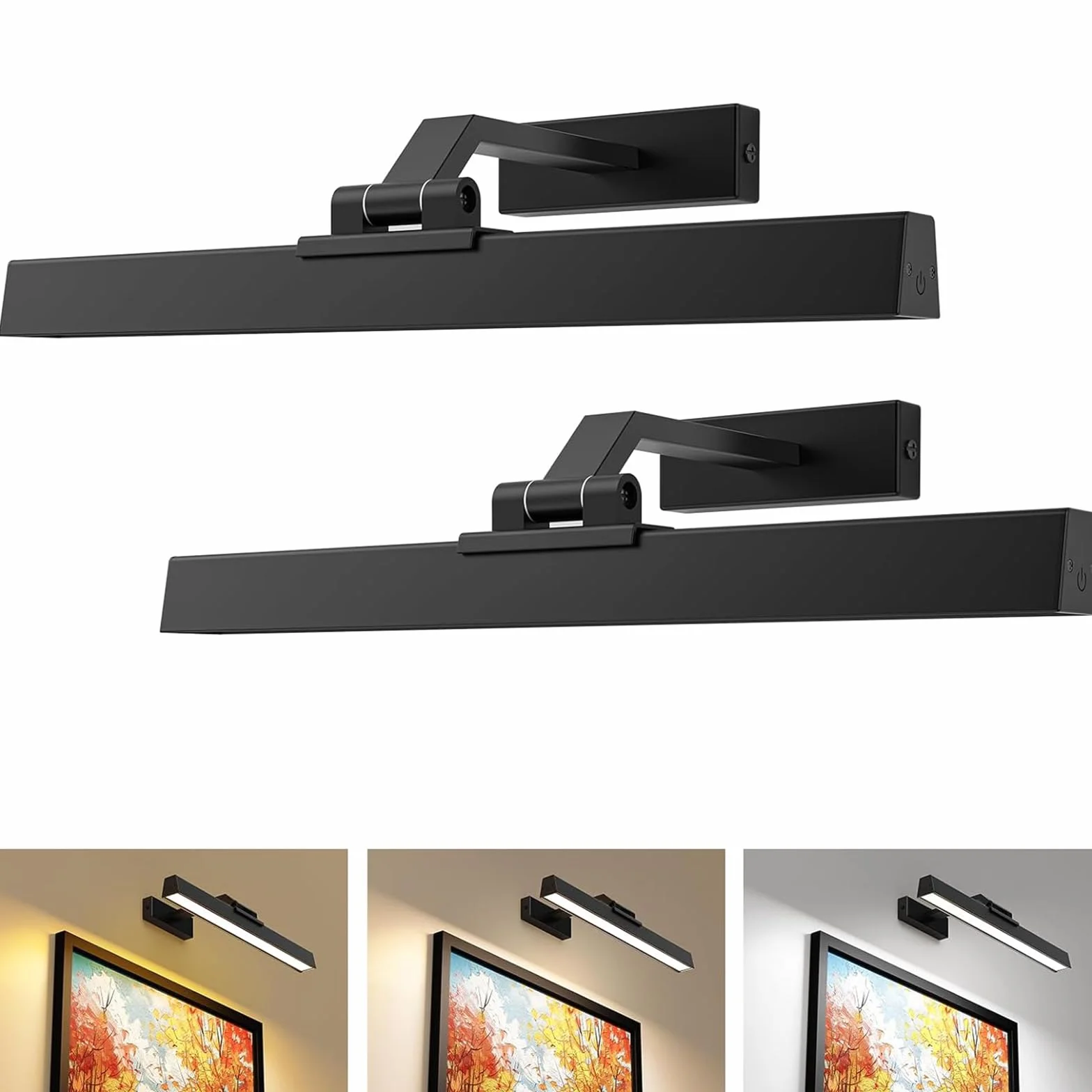 AIBOO LED Lampa do obrazów z akumulatorem, zestaw 2 sztuki, 40 CM, bezprzewodowa oświetlenie obrazów z pilotem zdalnego sterowania, możliwość regulacji jasności, magnetyczna, do wnętrz, bez