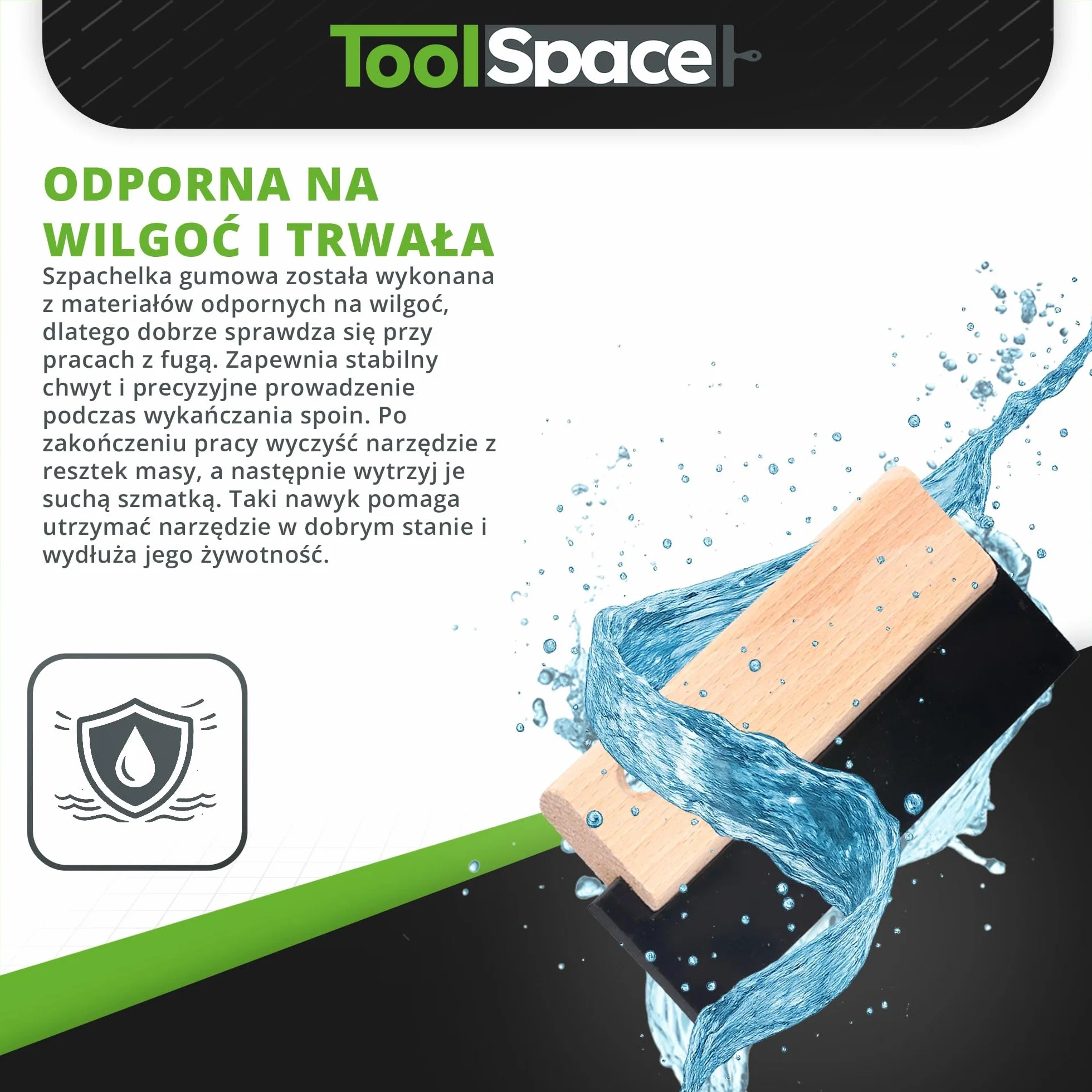 ToolSpace Fugownica - 15 cm - Fugówka, Gumowa Szpachelka do fugowania, do płytek - Narzędzie glazurnicze - Drewniany uchwyt, gumowa część robocza - Elastyczna i Trwała Guma - Precyzyjna Praca