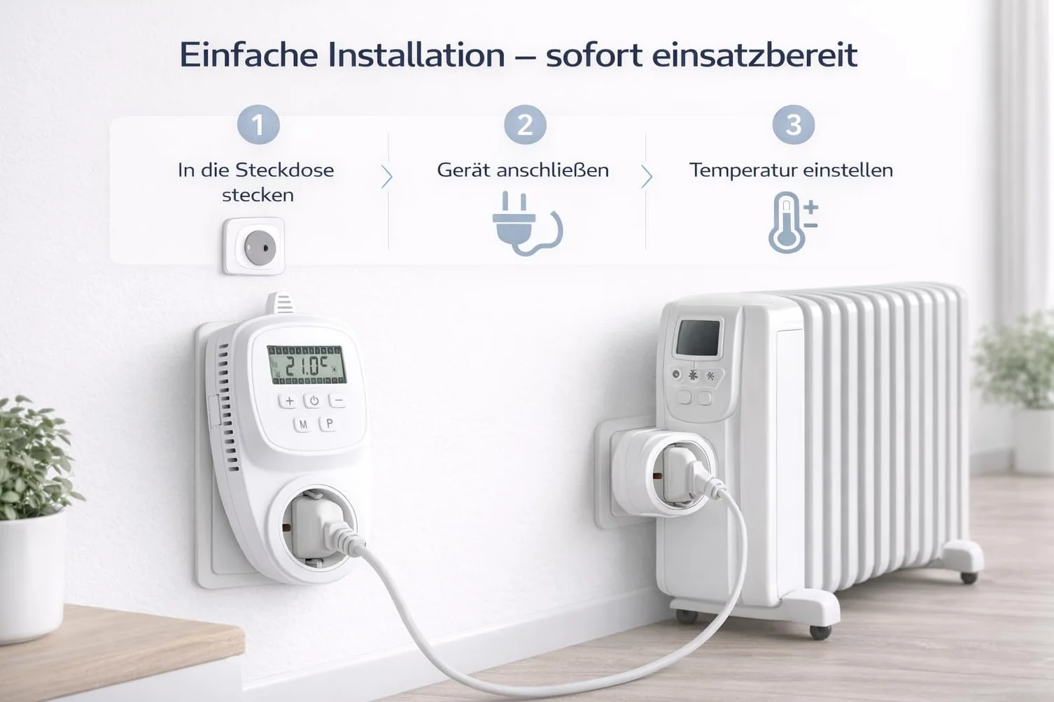 VIESTA® TH12 termostat gniazdkowy, programowalny, 7 dni, 230 V / 16 A / 3600 W, 5–35°C, 0,5°C, wyświetlacz LCD, pamięć EEPROM, ochrona przed zamarzaniem, do ogrzewania elektrycznego, paneli grzewczych