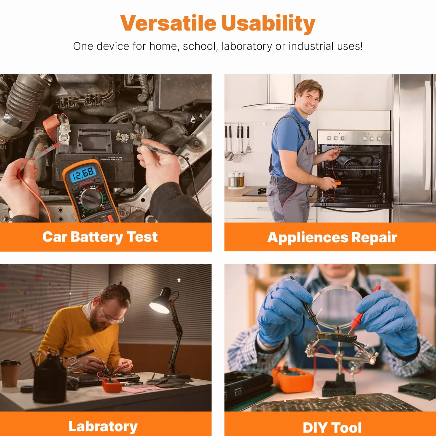 ULTRICS Multimetr Cyfrowy tester ciągłości, Automatyczn Multitester z Wyświetlacz LCD, Woltomierz z Podwójnymi Bezpiecznikami Przenośny Multimetr Mierzy OHM AC/DC Rezystancj Diody Ciągłości Tranzystor