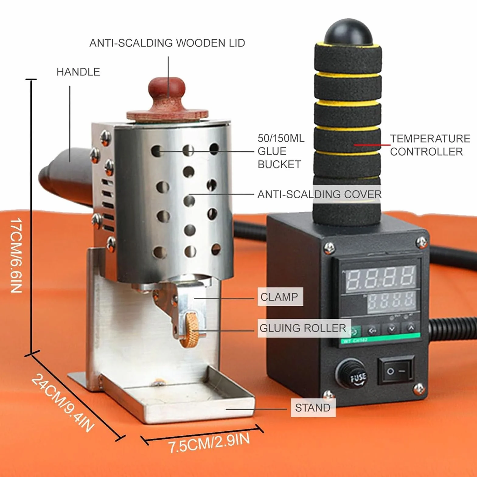 Pistolet do klejenia na gorąco, regulowany dozownik temperatury 150 W 50-300℃, 50 ml/150 ml aplikator kleju do pakowania i klejenia skóry