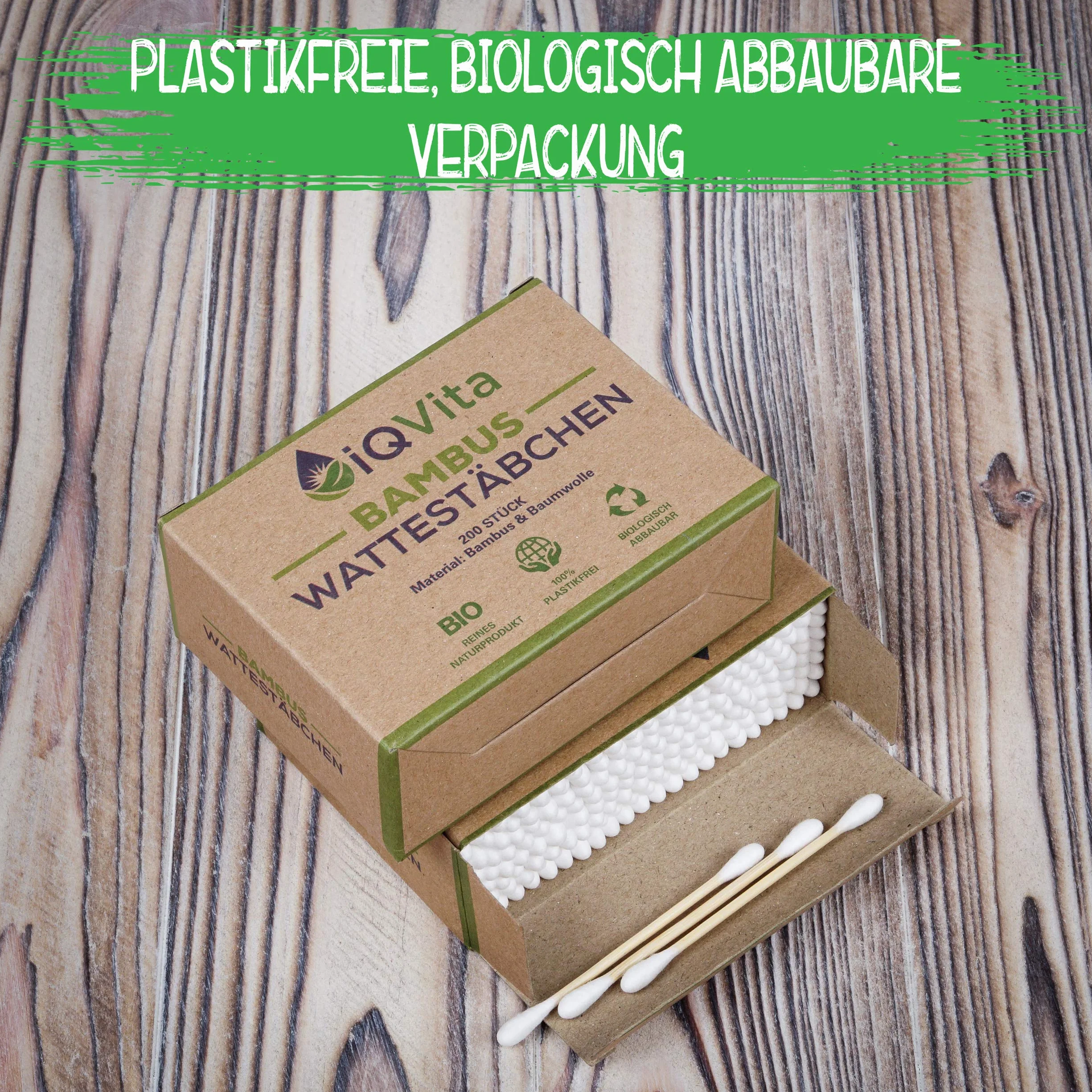 1200 bambusowych patyczków higienicznych (6 x 200 sztuk) – w 100% wolne od plastiku, biodegradowalne, wegańskie i trwałe – czysty produkt naturalny