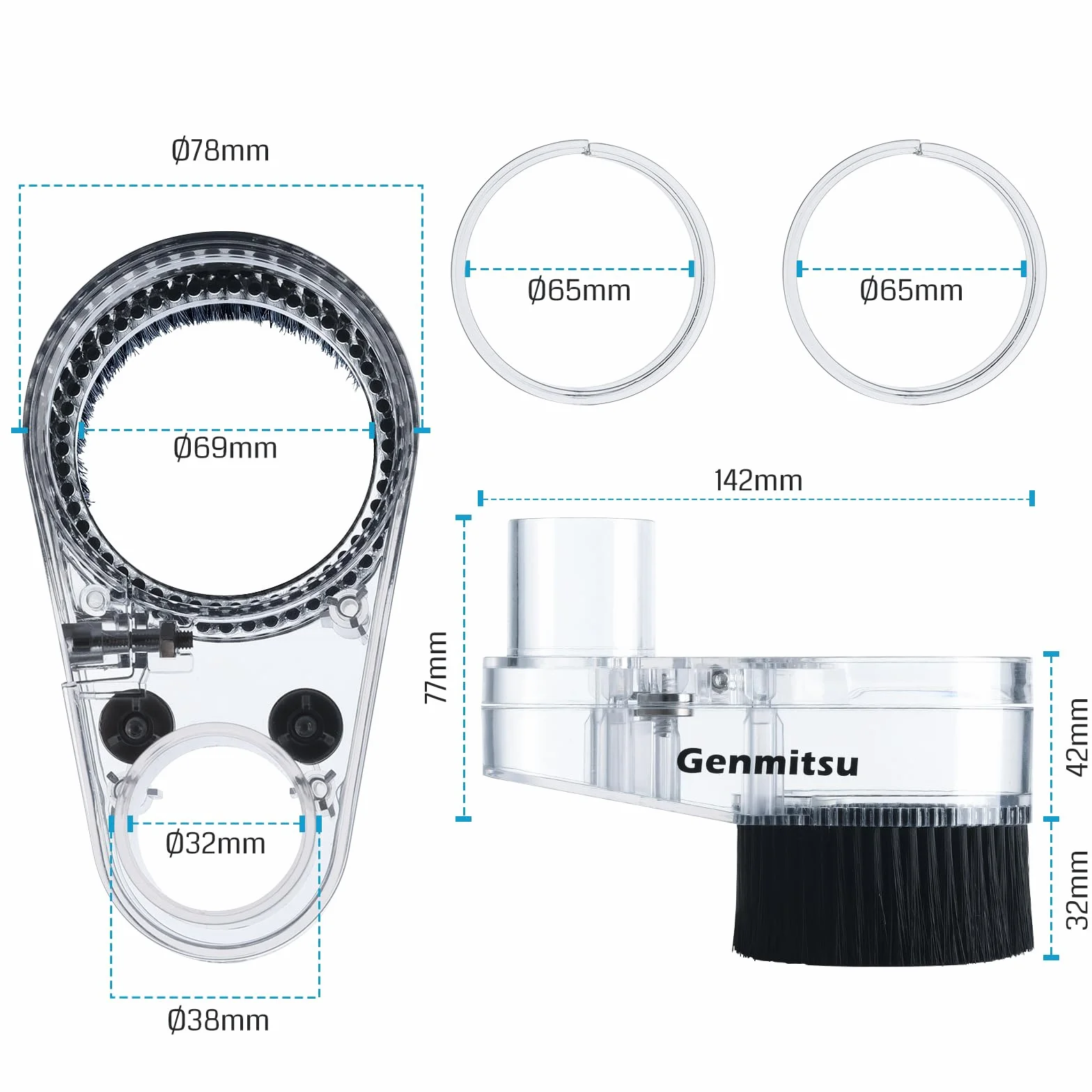 Genmitsu Osłona przeciwpyłowa CNC do wrzeciona 65/69mm, adapter węża średnica zewnętrzna 38 mm, przezroczyste
