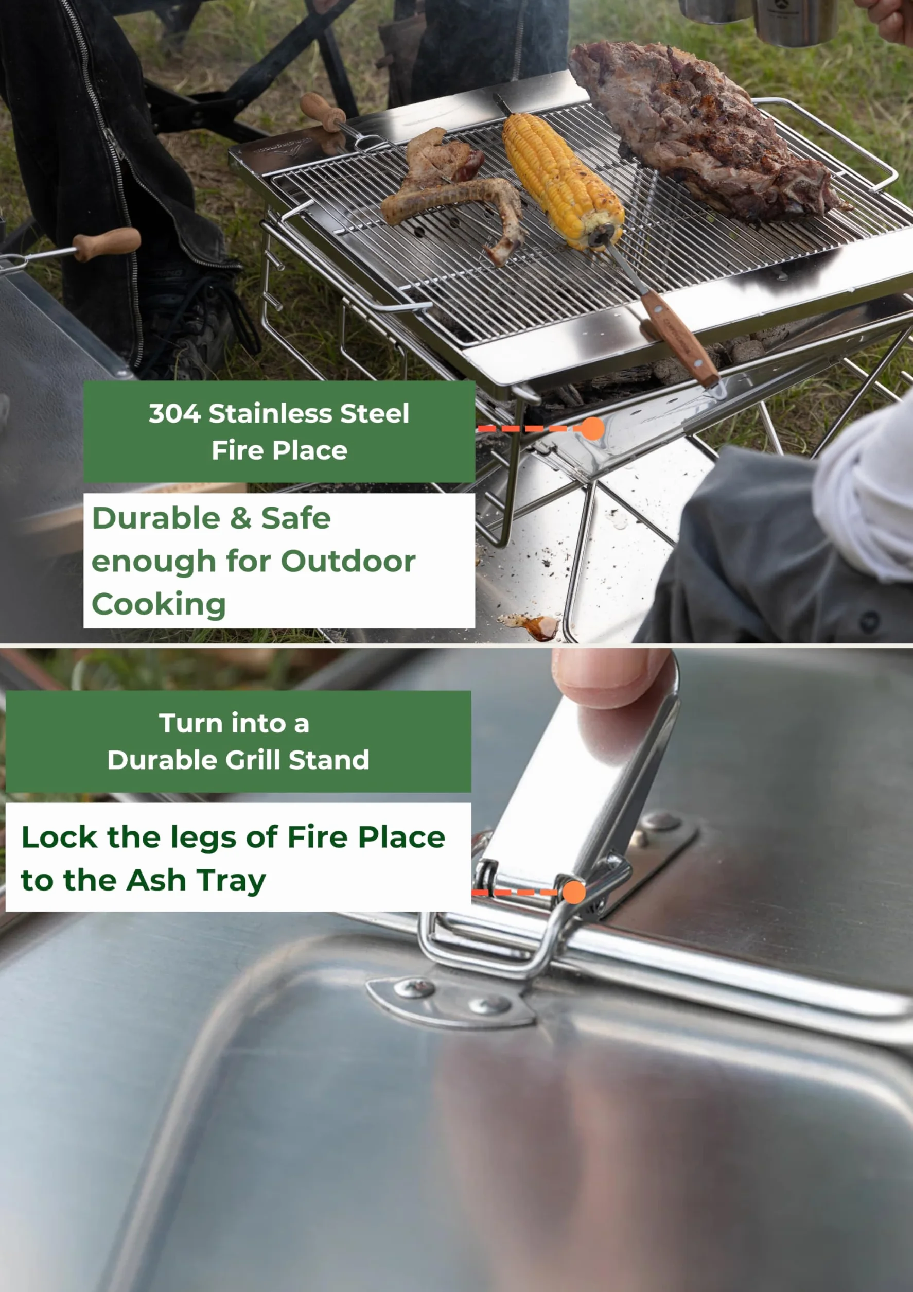 CAMPINGMOON Przenośny grill opalany drewnem ze stali nierdzewnej 50 cm z torbą transportową MT-055