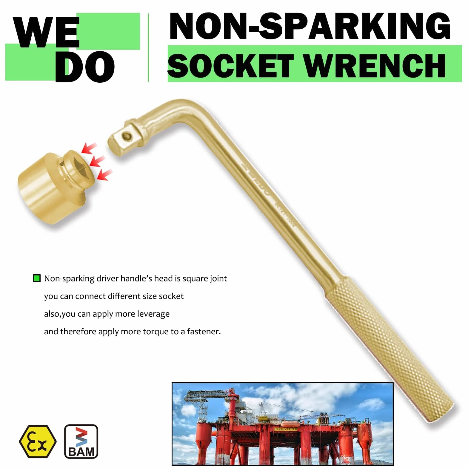 WEDO Zestaw narzędzi nieparkingowych z brązu, aluminium, zestaw narzędzi nieparkingowych, zestaw narzędzi zabezpieczających bez iskier, uchwyt offsetowy, gniazdo w walizce narzędziowej, standard DIN