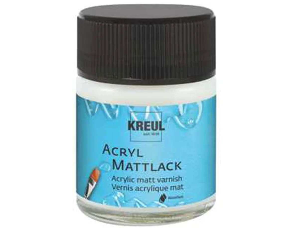 KREUL 79403 - Lakier akrylowy matowy, wodorozcienczalny, sloik 50 ml, przezroczysty matowy, ochronny i nawierzchniowy do malowania przez suszenie, ograniczona odpornosc na warunki atmosferyczne