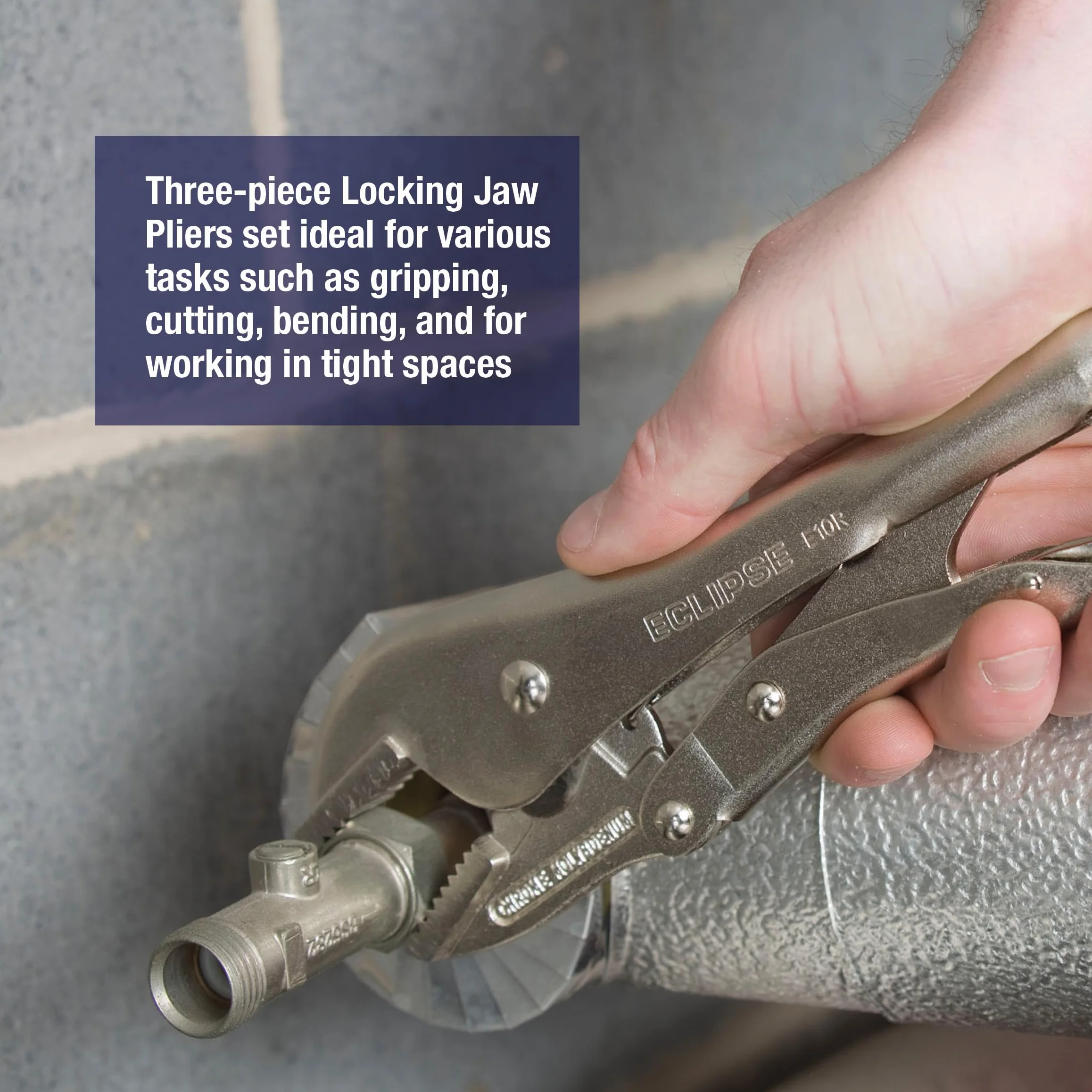 Eclipse Professional Tools LOCK3PS 3-częściowy zestaw szczypiec do szczęk, wytrzymała stal chromowo-molibdenowa, spawanie, HVAC, hydraulika, elektryczność, motoryzacja i obróbka drewna