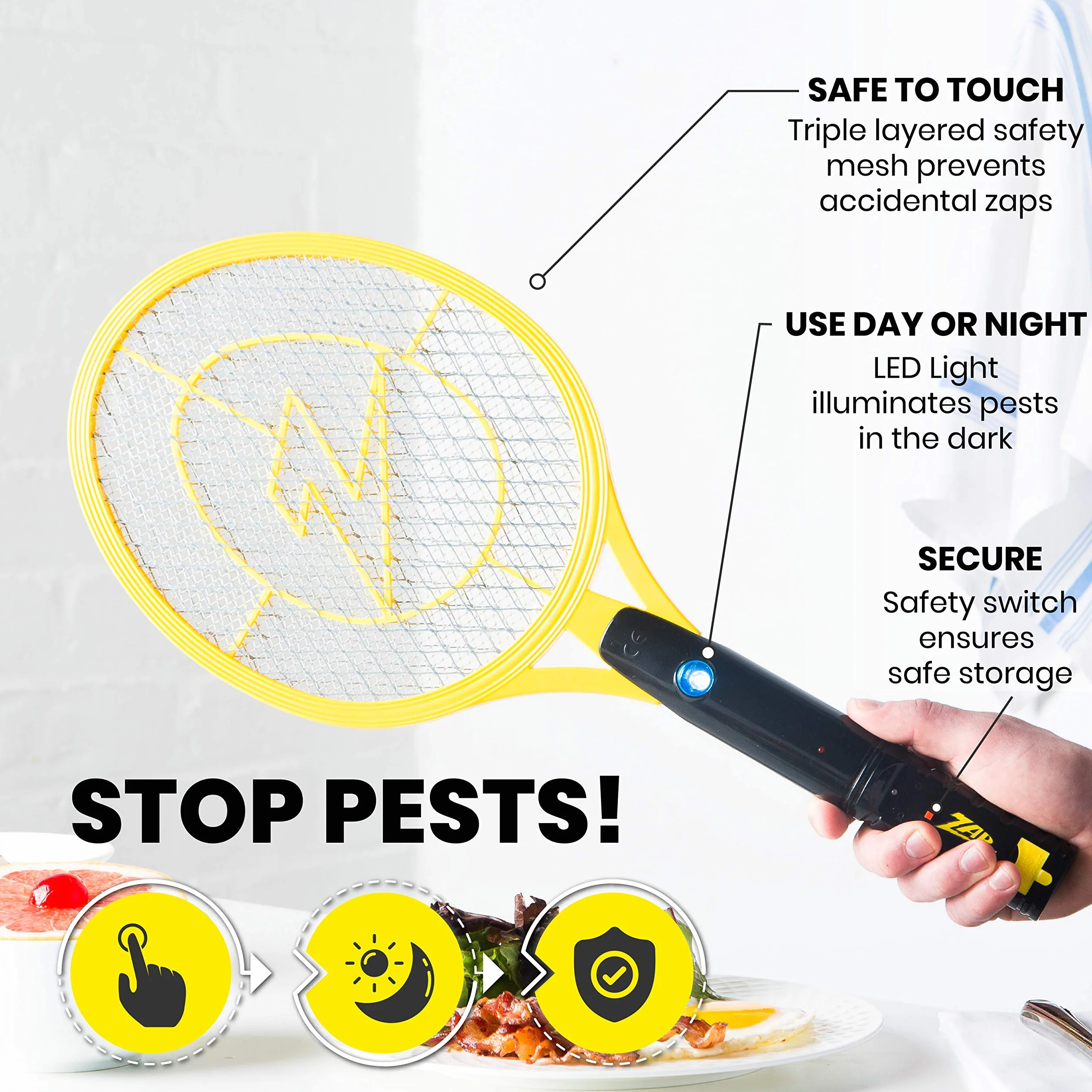 ZAP IT! Bug Zapper dwupak, ładowalna rakieta przeciw komarom, muchy i łapacz owadów, 4000 V, ładowanie USB, super jasne światło LED, które zaskakuje w ciemności, bezpieczne w dotyku (mini, 2 sztuki)