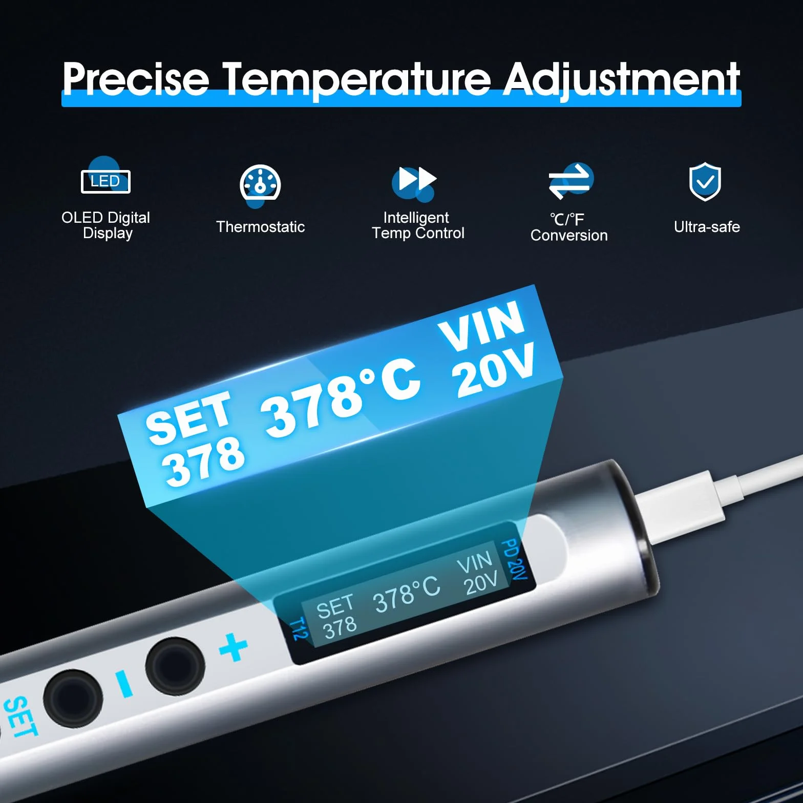 Zestaw Lutownicy, Bezprzewodowa Lutownica 65 W z Wyświetlaczem OLED, 5 Grotów Lutowniczych, Szybkie Nagrzewanie 180-450 ℃, Automatyczna Hibernacja Napraw i Majsterkowania