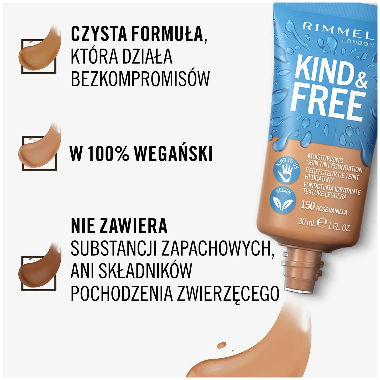 Rimmel London Kind&Free Podkład do Twarzy, 001 Fair Porcelain, 30 ml