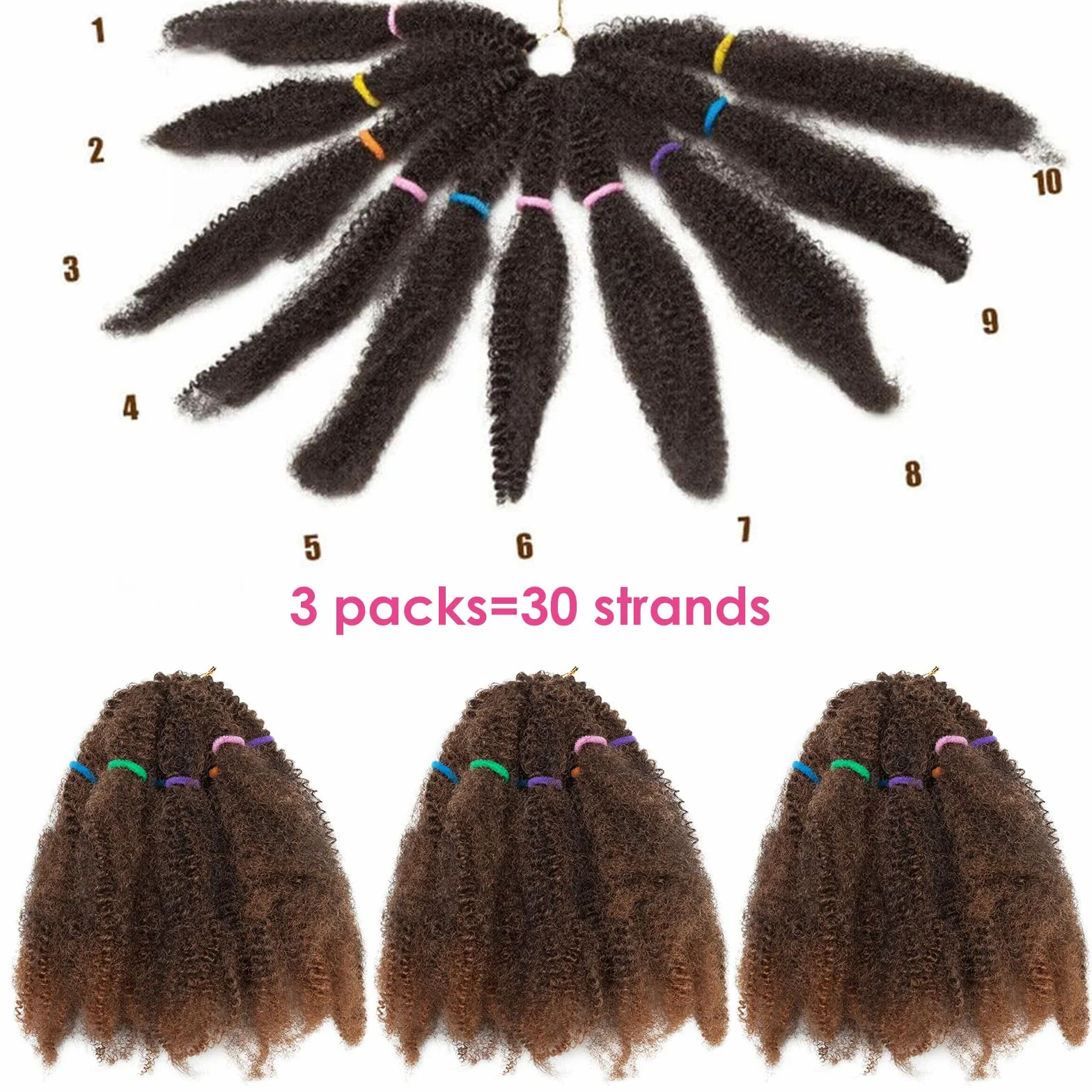 11" Afro Kinky Curly Braids Syntetyczne włosy Marley Braid Jerry Curls Hak Przedłużanie włosów Splot 3 paczki mieszane czarne auburn light