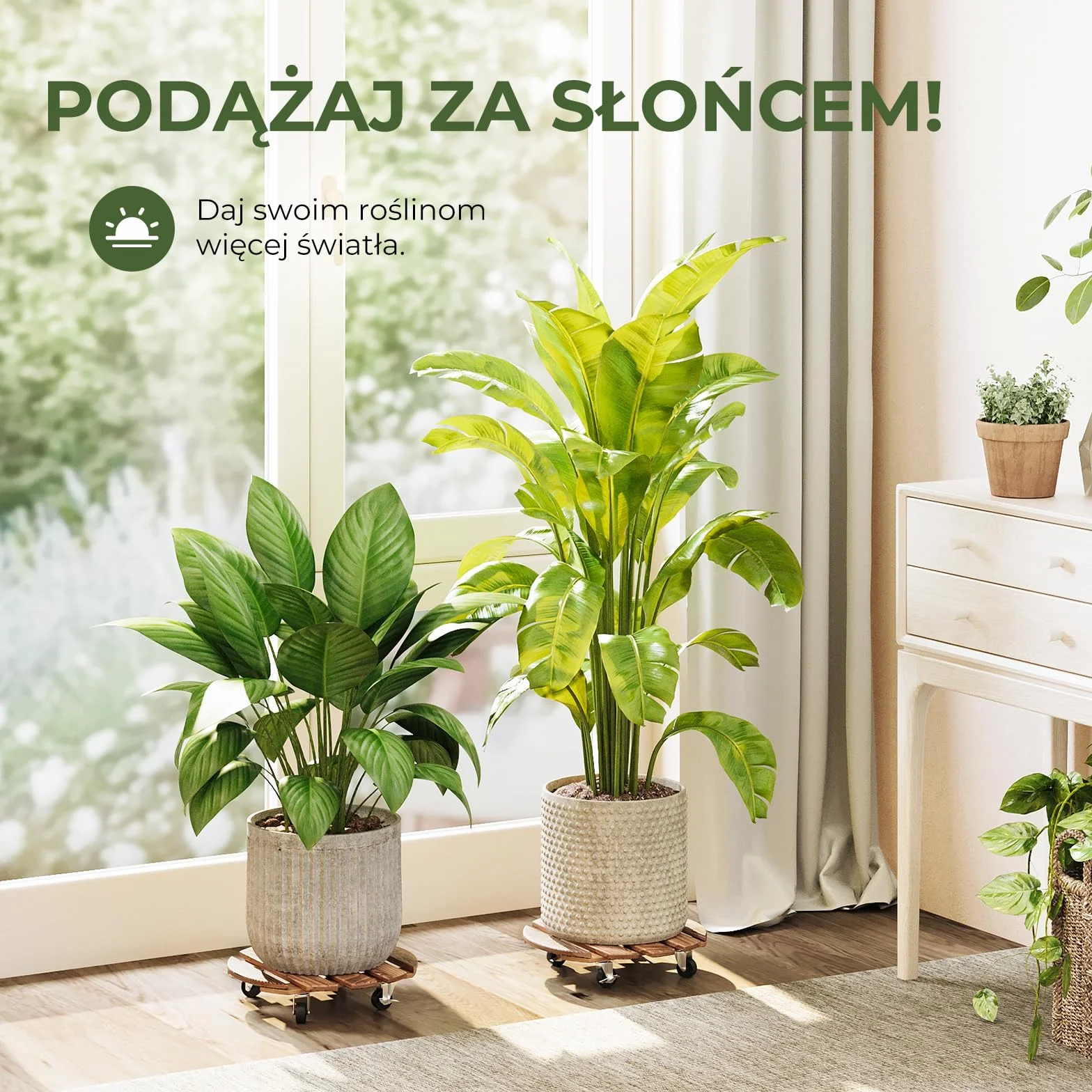 Bamworld Rolki do Roślin Drewniane Okrągłe Zestaw 2 szt.stabilna rolka do roślin outdoor odporna na warunki atmosferyczne z hamulcem, podstawka pod doniczkę z kółkami Ø 30.5 cm