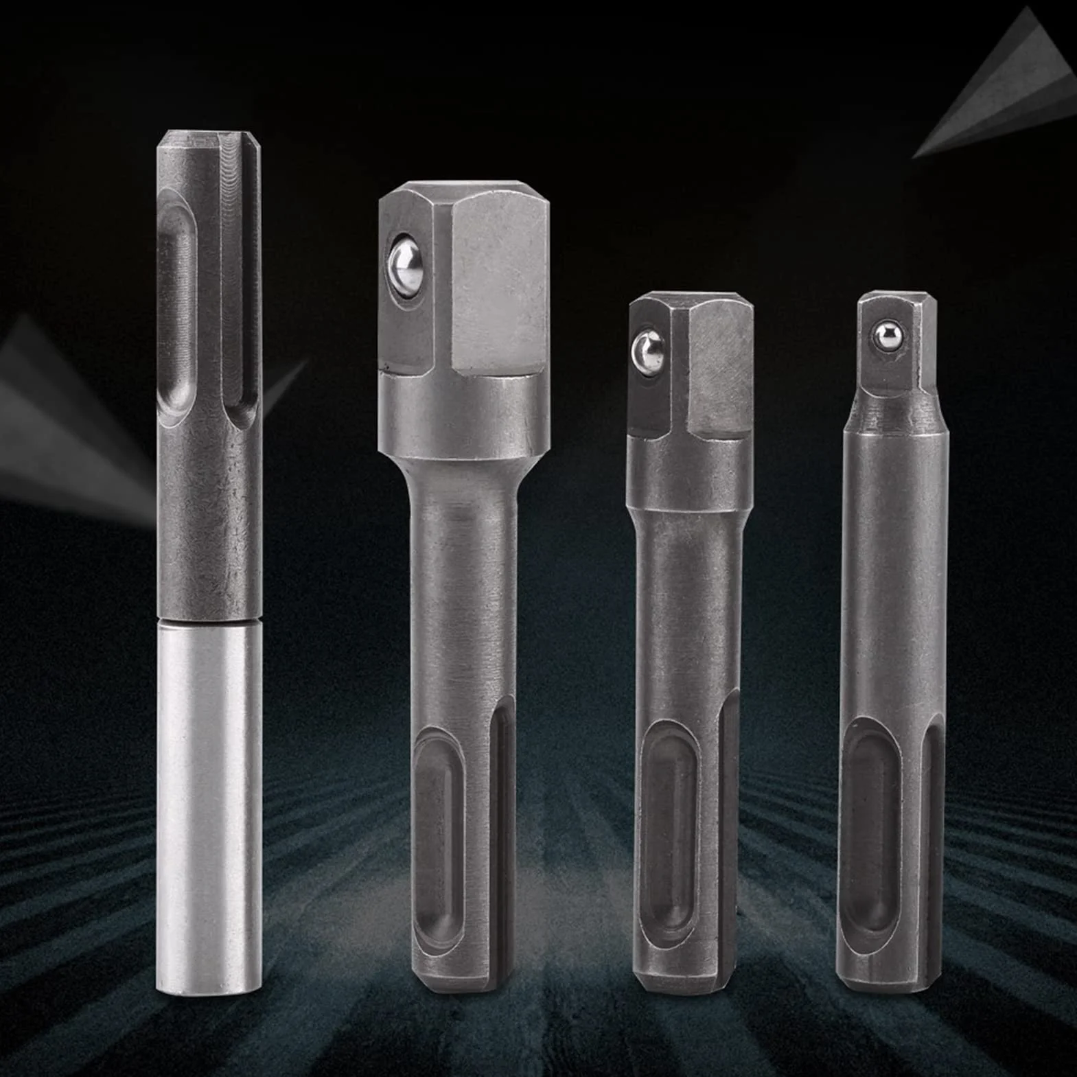 4 szt. Adapter gniazda wiertarskiego, adapter gniazda sześciokątnego SDS Plus Shank-1/4in i adapter wiertła kwadratowego 1/4 cala 3/8 cala 1/2 cala, adapter SDS do wiertarek