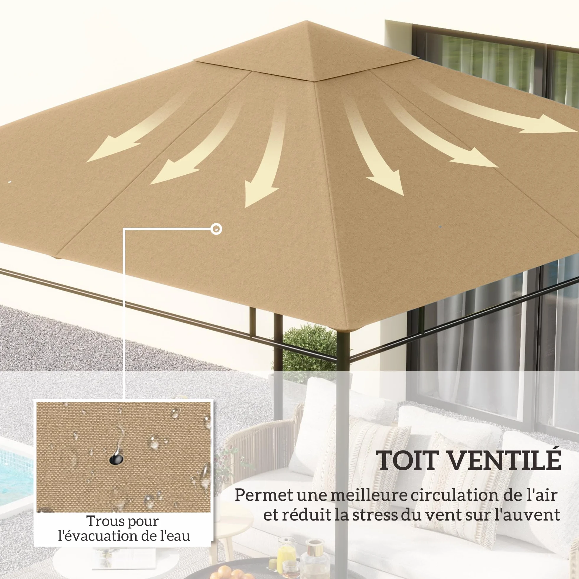 Outsunny Zapasowe płótno do pawilonu 3 x 3 m Anty-UV 180 g/m² Beżowy