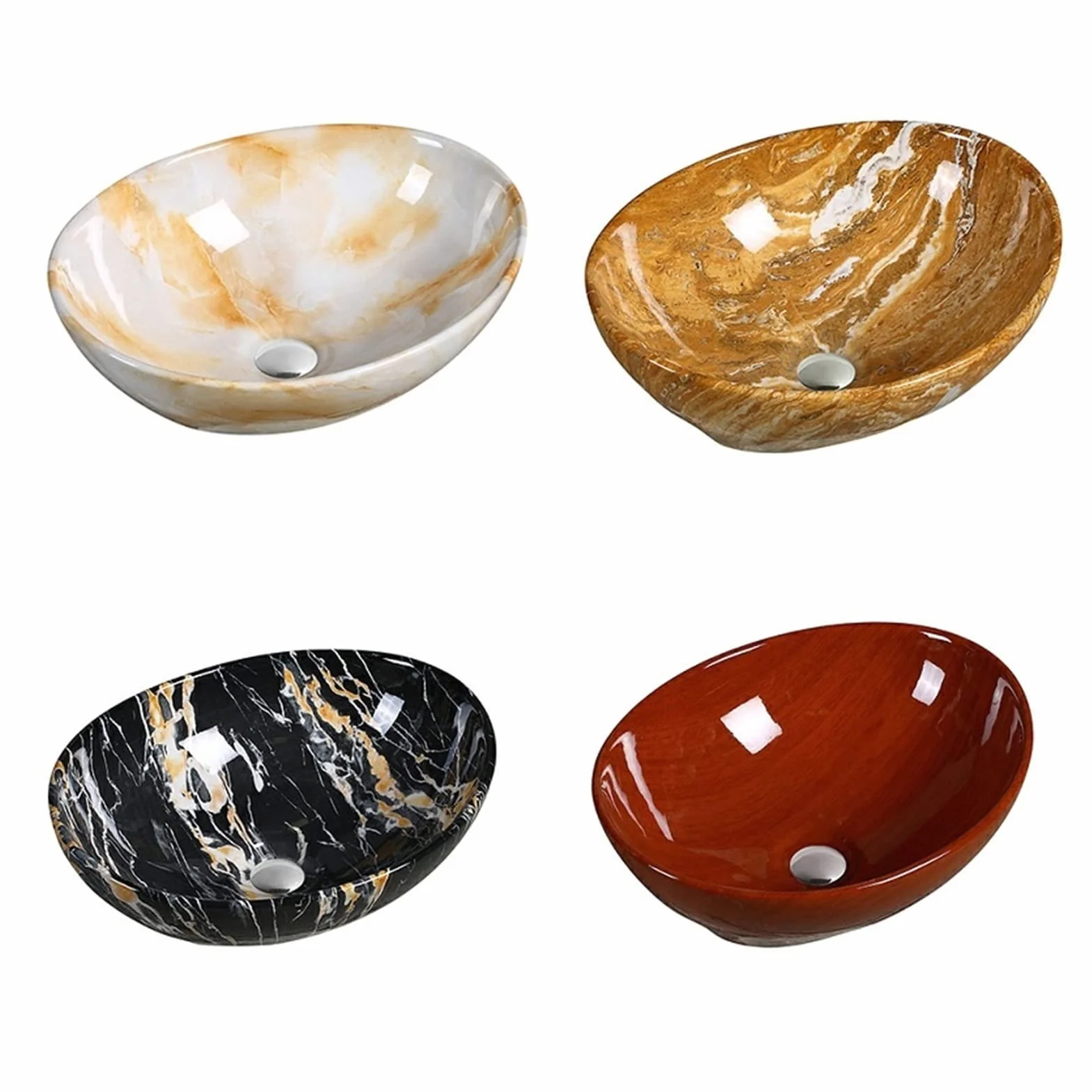 Umywalka Łazienkowa, Hotelowa, Ceramiczna, Nablatowa, Marmurowa, Z Odpływem, Umywalka Na Szampon, Umywalka Nablatowa(Szary)