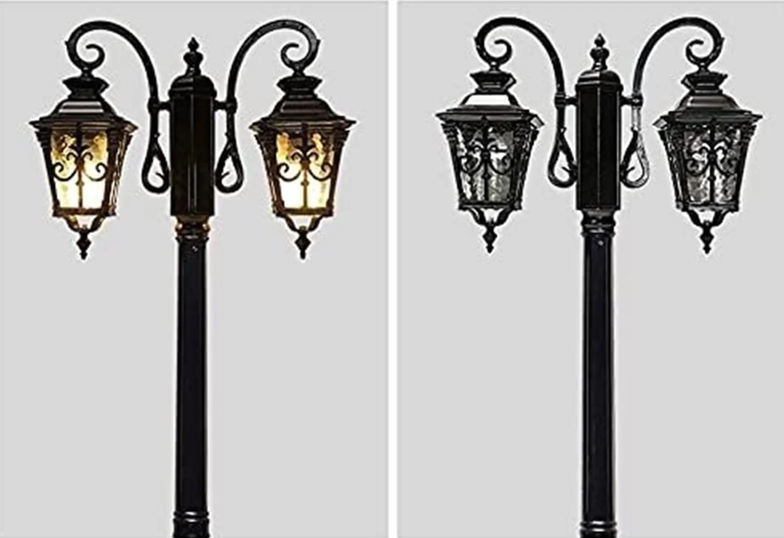 Lampy Solarne Na Słupku, Zewnętrzne Lampy Ogrodowe, 2-Punktowe, Wiktoriańskie, Zewnętrzne, Vintage, Uliczne, Amerykańskie, Wille Mieszkalne, Krajobraz, Zewnętrzny, W,Black